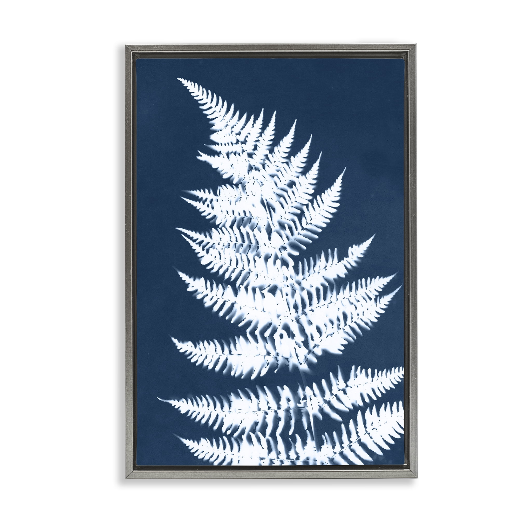 Stupell Industries Blue & White Fern Botanical & Floral Painting Gray Floater Framed Art Print Wall Art, 17 x 25