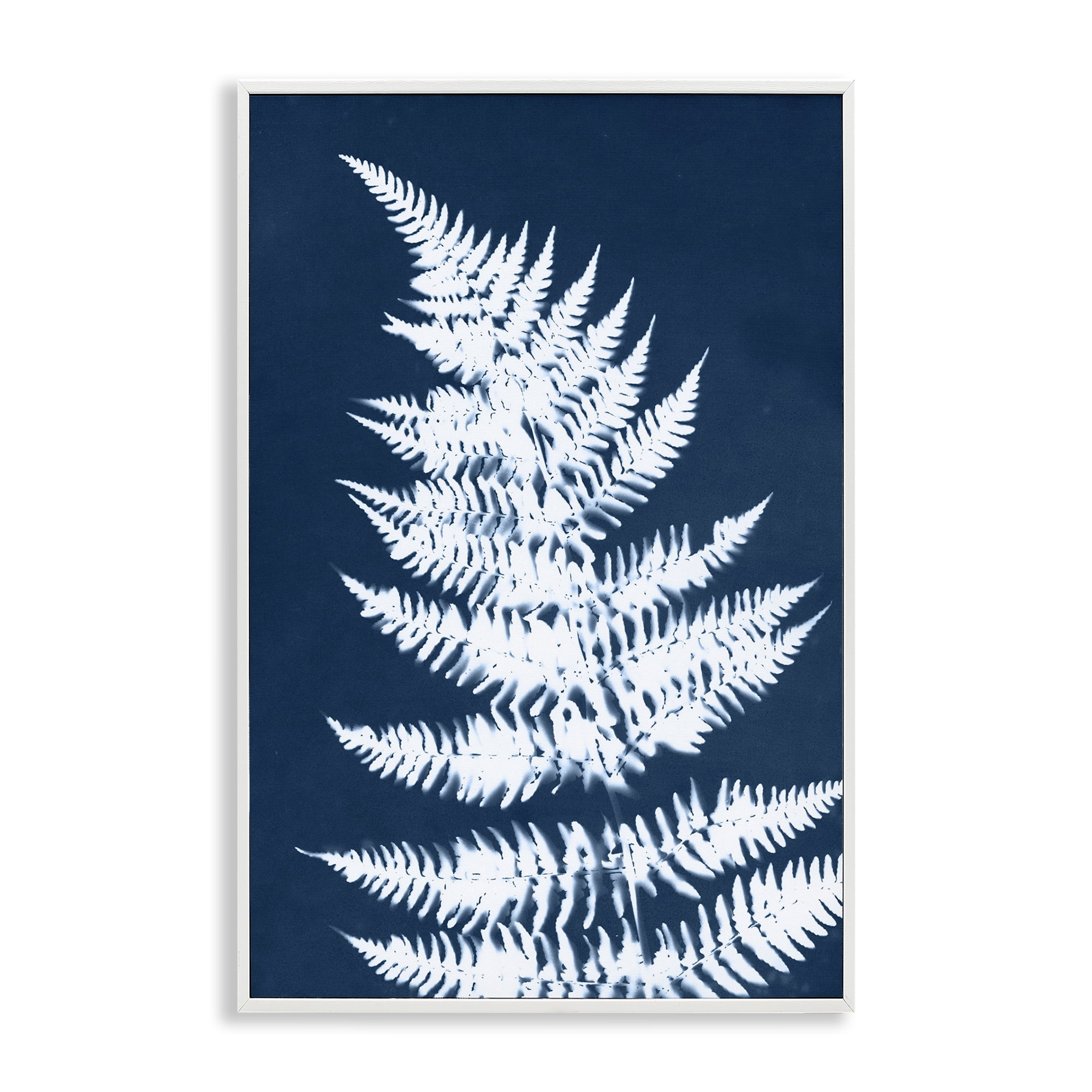 Stupell Industries Blue & White Fern Botanical & Floral Painting White Framed Art Print Wall Art, 12 x 18