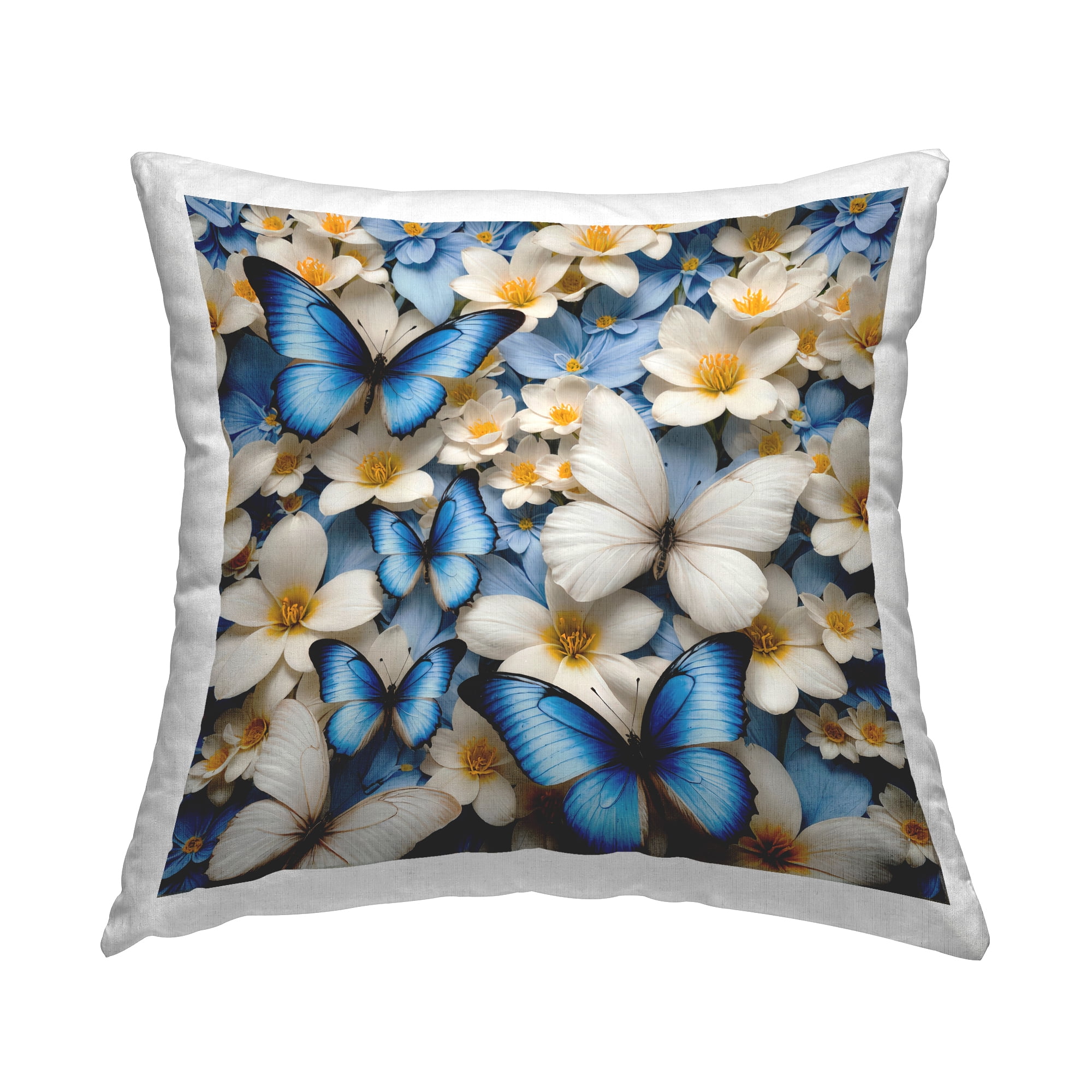 Stupell Industries Blue & White Floral Butterflies Decorative Printed Throw Pillow Design by Yuri Khrushch.