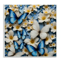 Stupell Industries Blue & White Floral Butterflies Plants & Flowers Painting Unframed Art Print Wall Art, 12 x 12