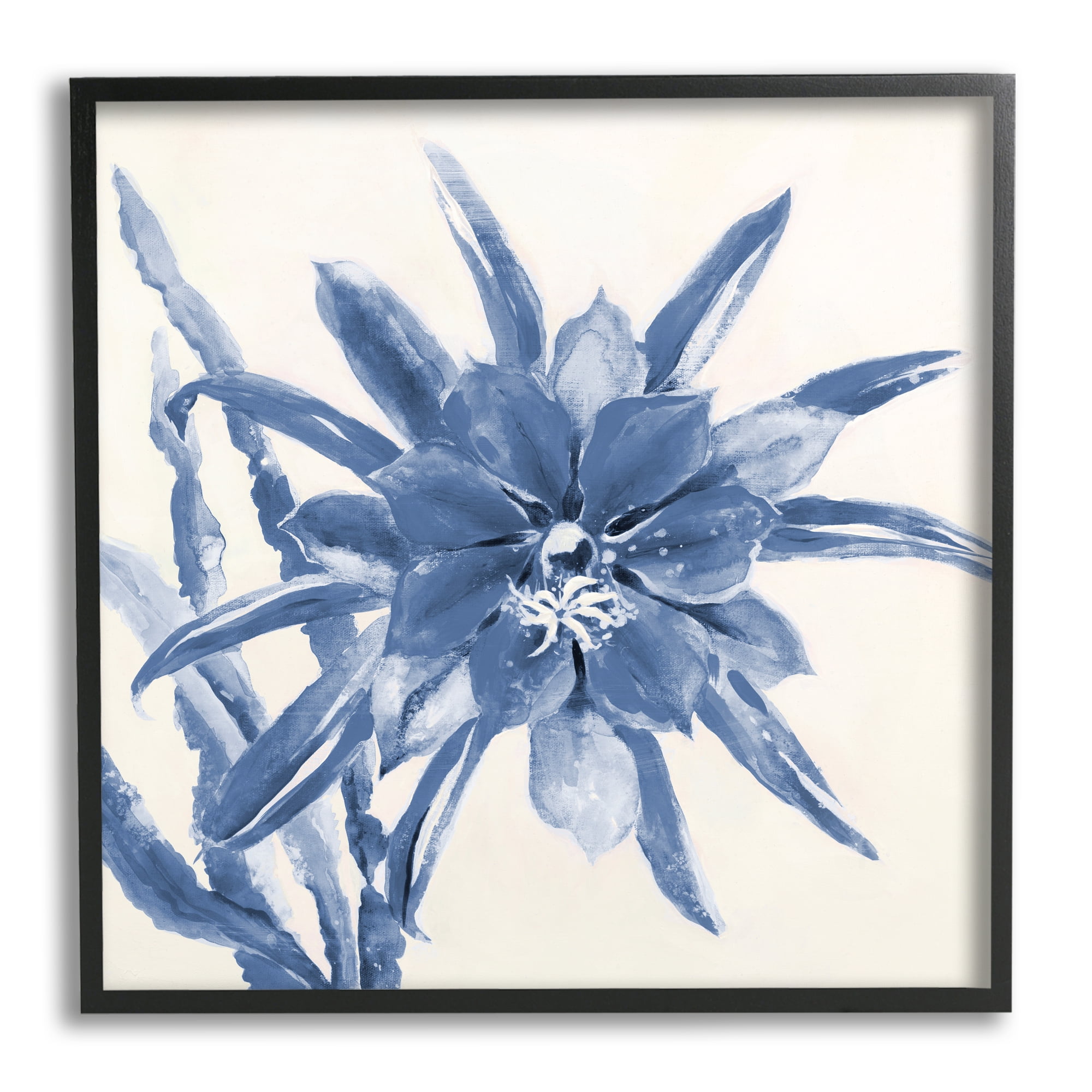 Stupell Industries Blue & White Flower Botanical & Floral Painting Black Framed Art Print Wall Art, 17 x 17