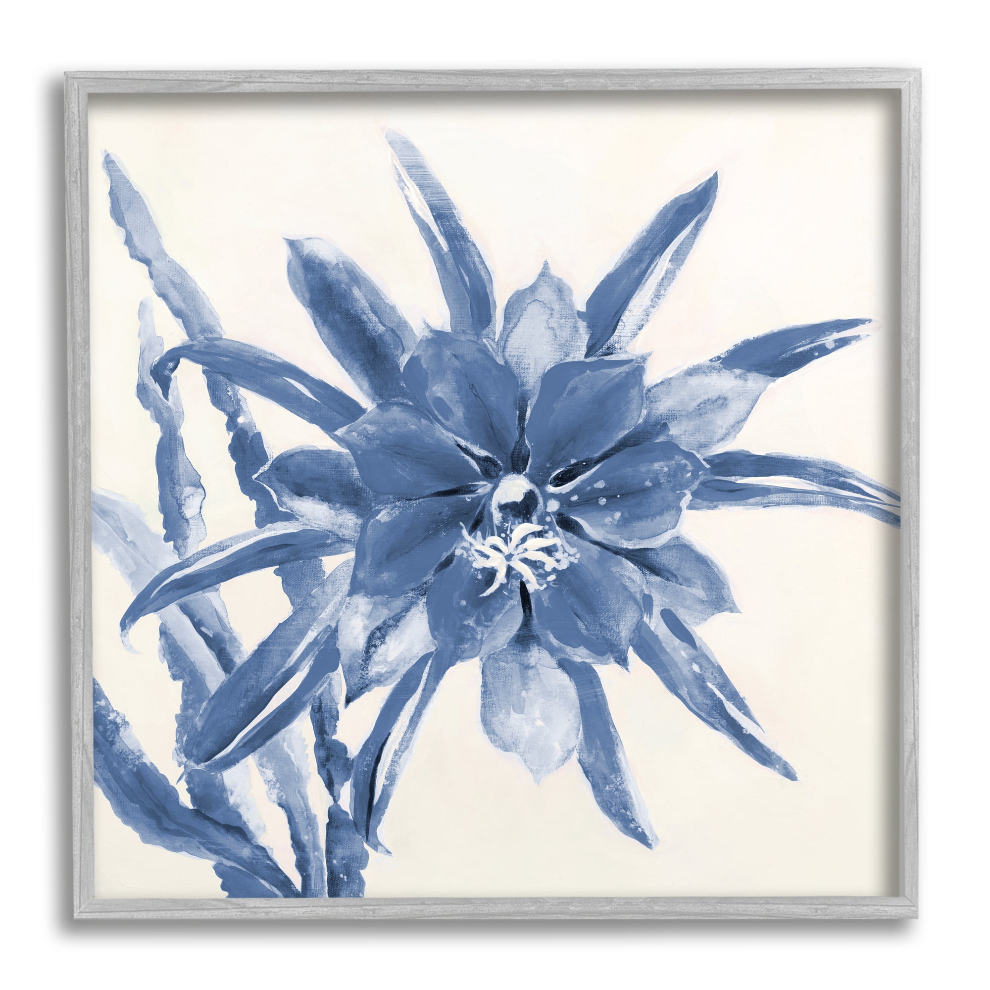 Stupell Industries Blue & White Flower Botanical & Floral Painting Gray Framed Art Print Wall Art, 24 x 24