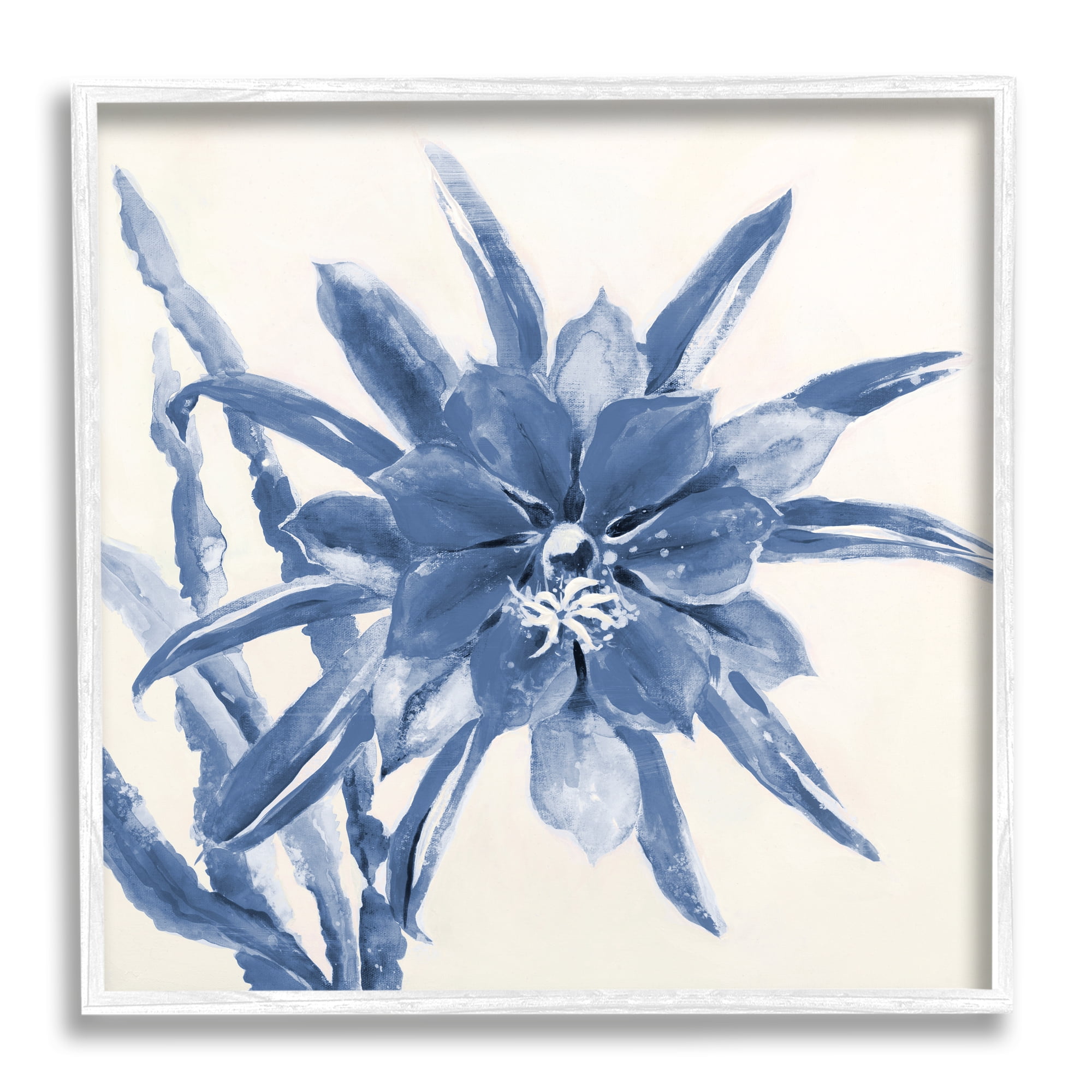 Stupell Industries Blue & White Flower Botanical & Floral Painting White Framed Art Print Wall Art, 12 x 12