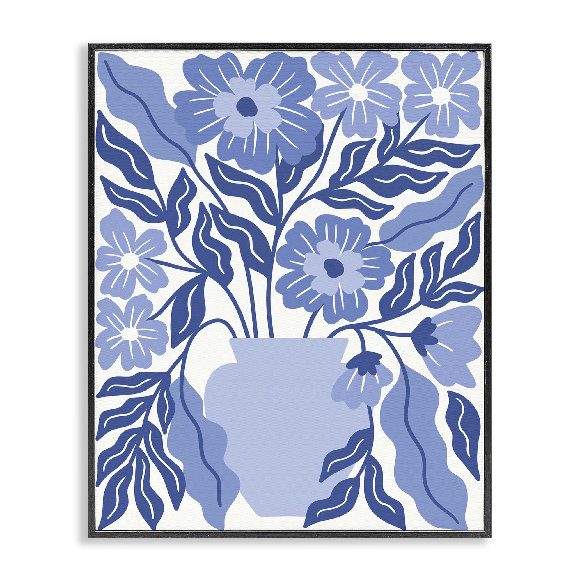Stupell Industries Blue & White Flower Vase Plants & Flowers Painting Black Framed Art Print Wall Art, 24 x 30