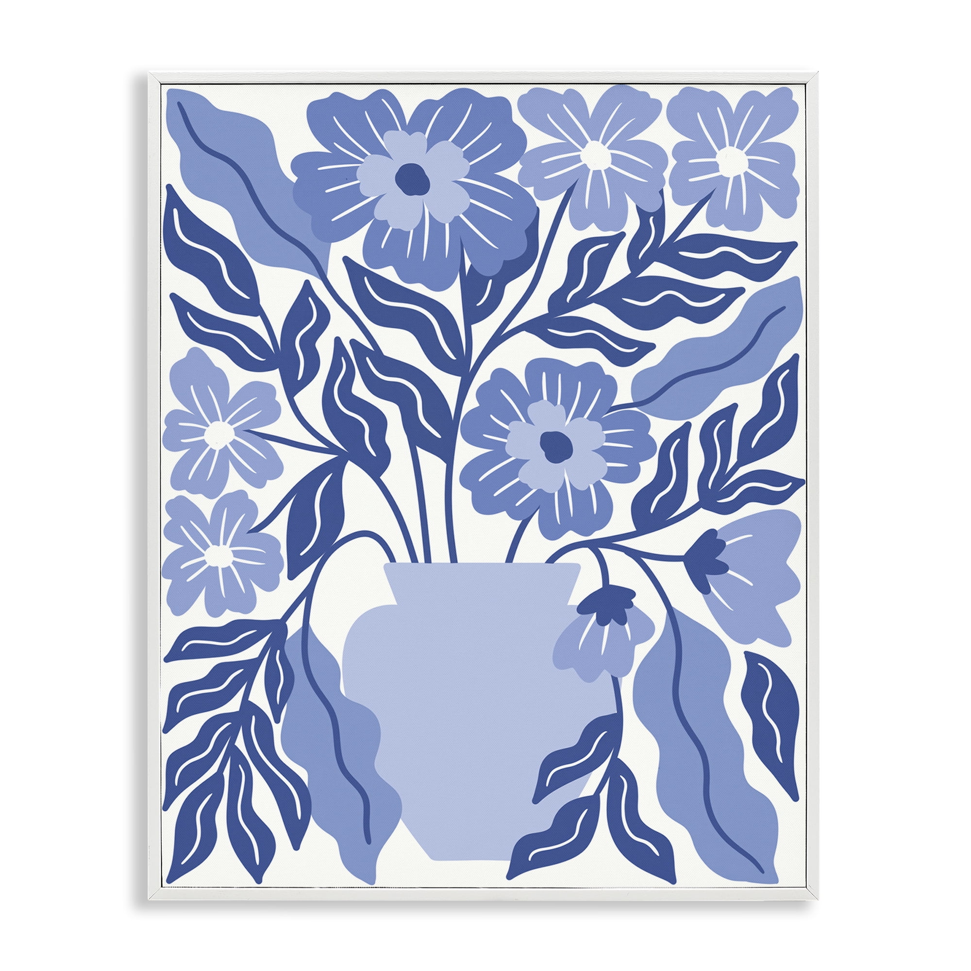 Stupell Industries Blue & White Flower Vase Plants & Flowers Painting White Framed Art Print Wall Art, 24 x 30