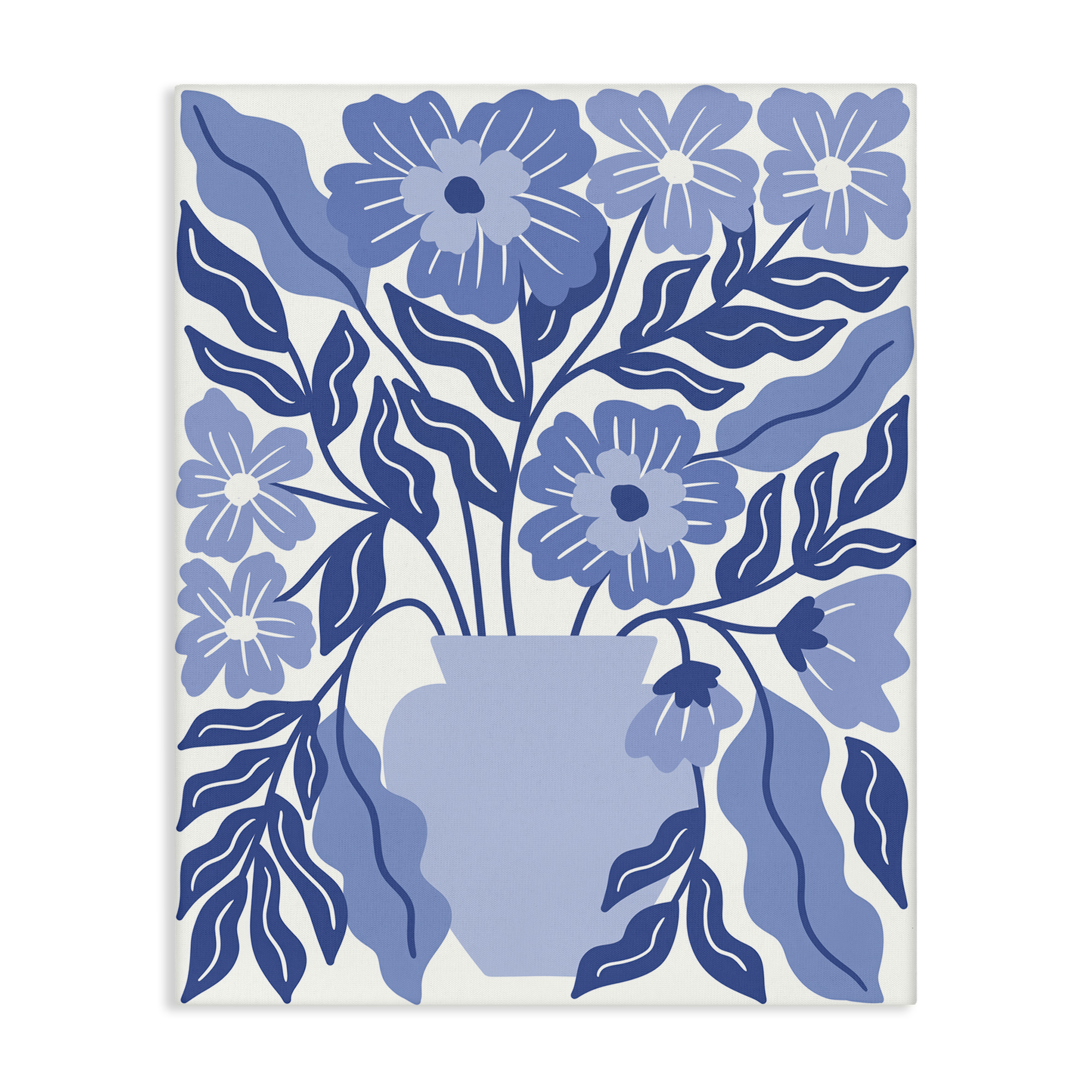 Stupell Industries Blue & White Flower Vase Plants & Flowers Painting Wrapped Canvas Art Print Wall Art, 30 x 40