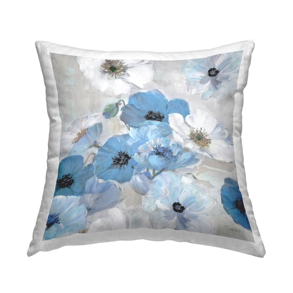 Stupell Industries Blue & White Flowers Decorative Printed Throw Pillow Design by Sally Swatland.
