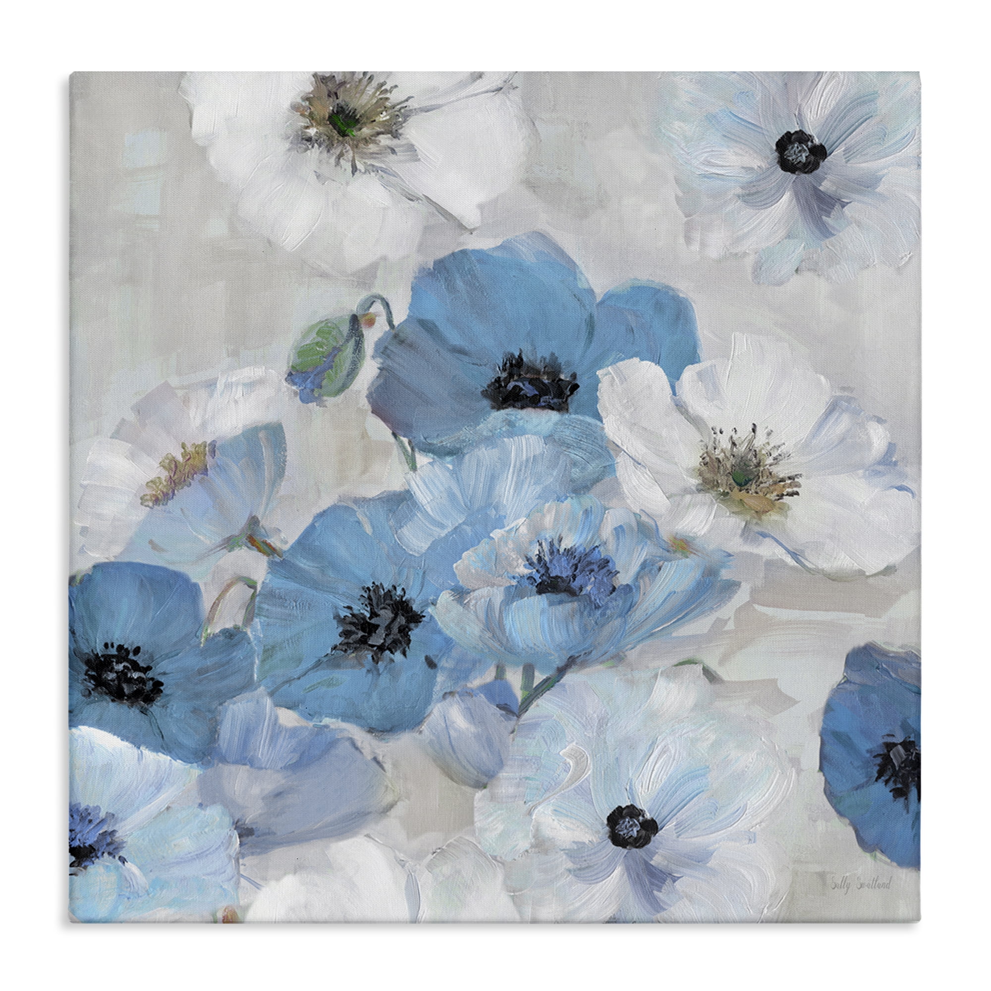 Stupell Industries Blue & White Flowers Plants & Flowers Painting Wrapped Canvas Art Print Wall Art, 30 x 30