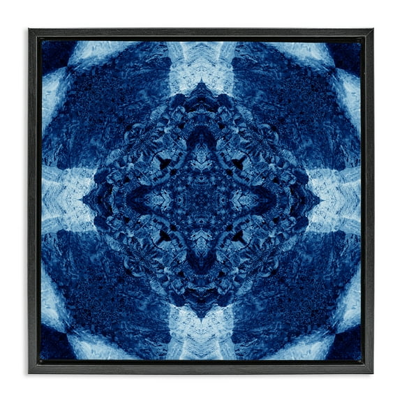 Stupell Industries Blue & White Geometric Abstract Painting Black Floater Framed Canvas Art Print Wall Art, 18 x 18