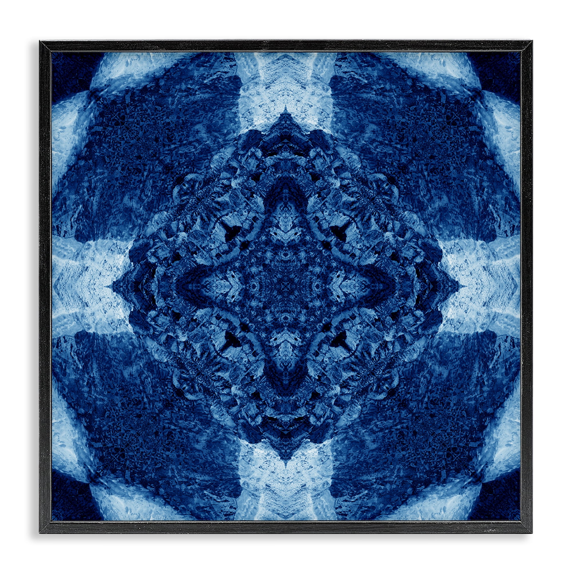Stupell Industries Blue & White Geometric Abstract Painting Black Framed Art Print Wall Art, 17 x 17