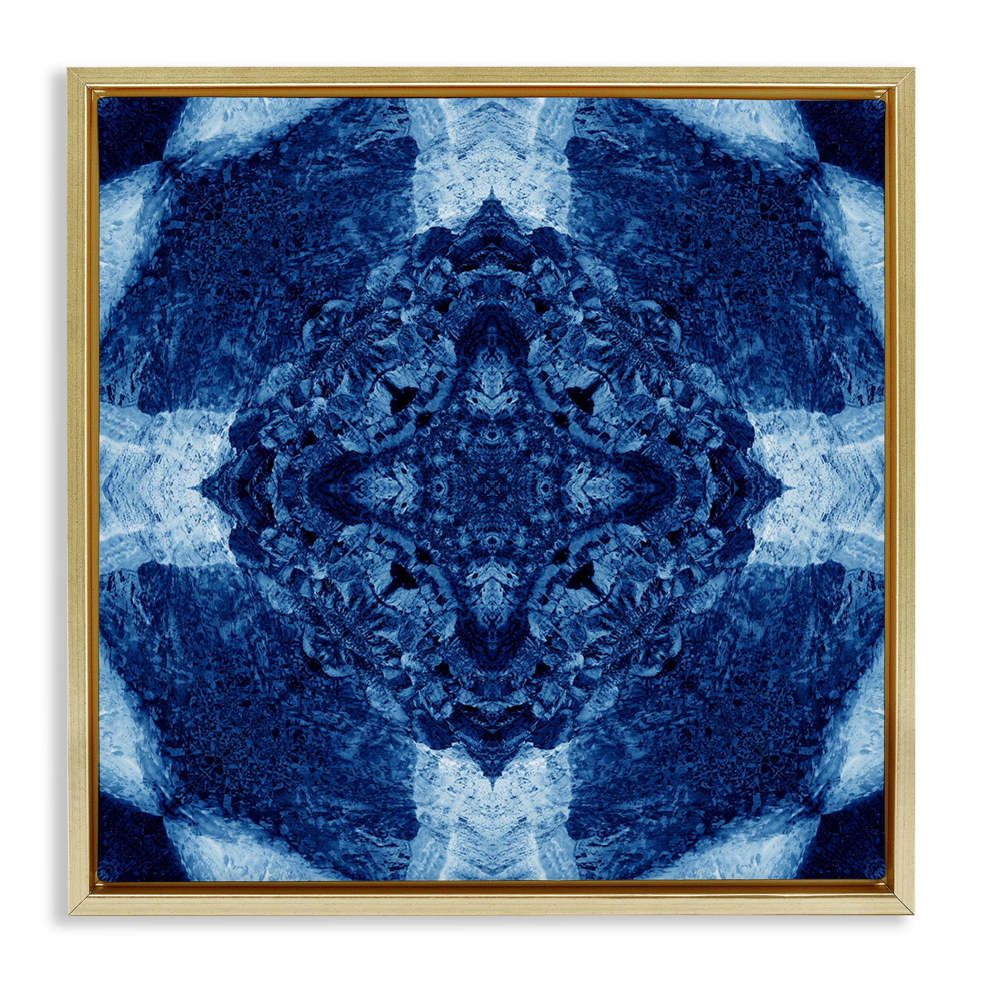 Stupell Industries Blue & White Geometric Abstract Painting Gold Floater Framed Canvas Art Print Wall Art, 25 x 25