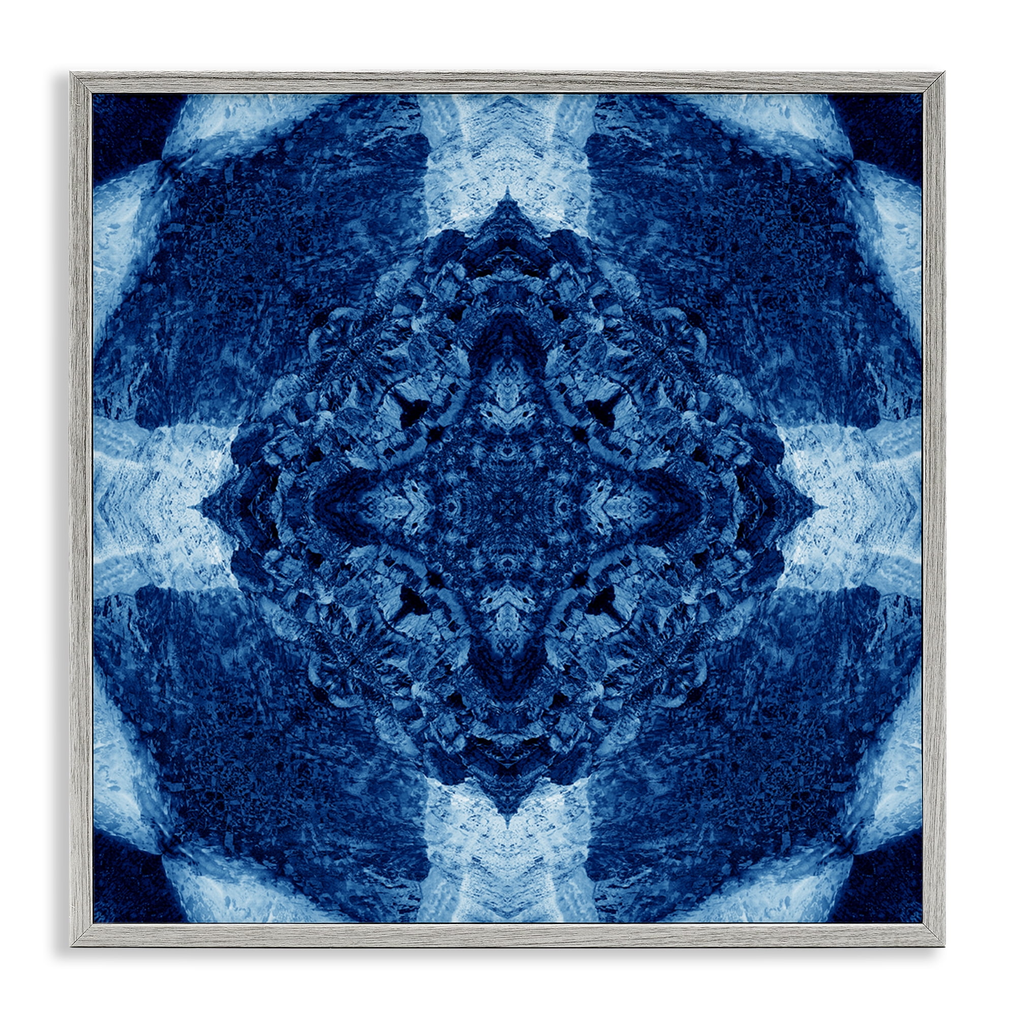 Stupell Industries Blue & White Geometric Abstract Painting Gray Framed Art Print Wall Art, 12 x 12