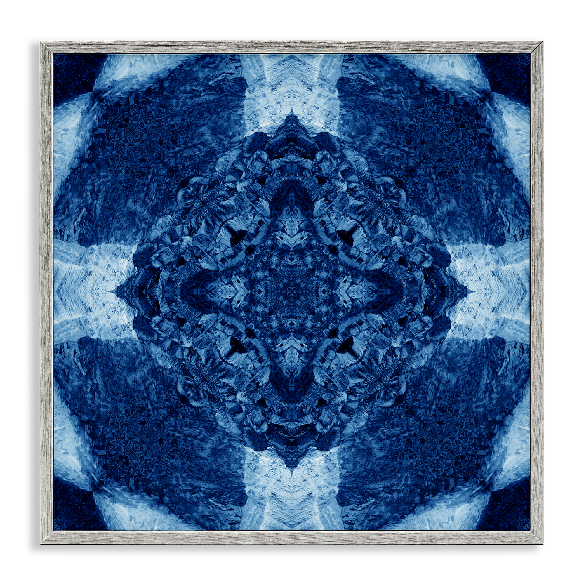 Stupell Industries Blue & White Geometric Abstract Painting Gray Framed Art Print Wall Art, 24 x 24