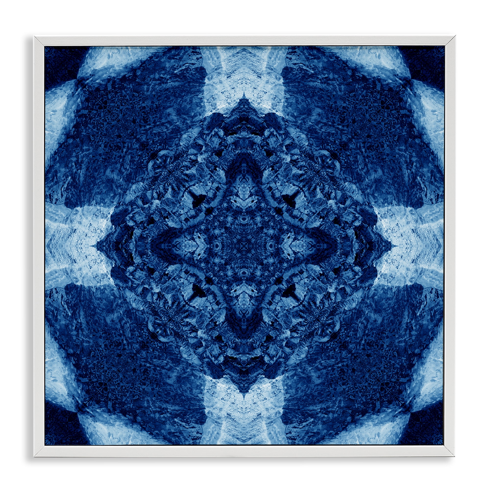 Stupell Industries Blue & White Geometric Abstract Painting White Framed Art Print Wall Art, 12 x 12