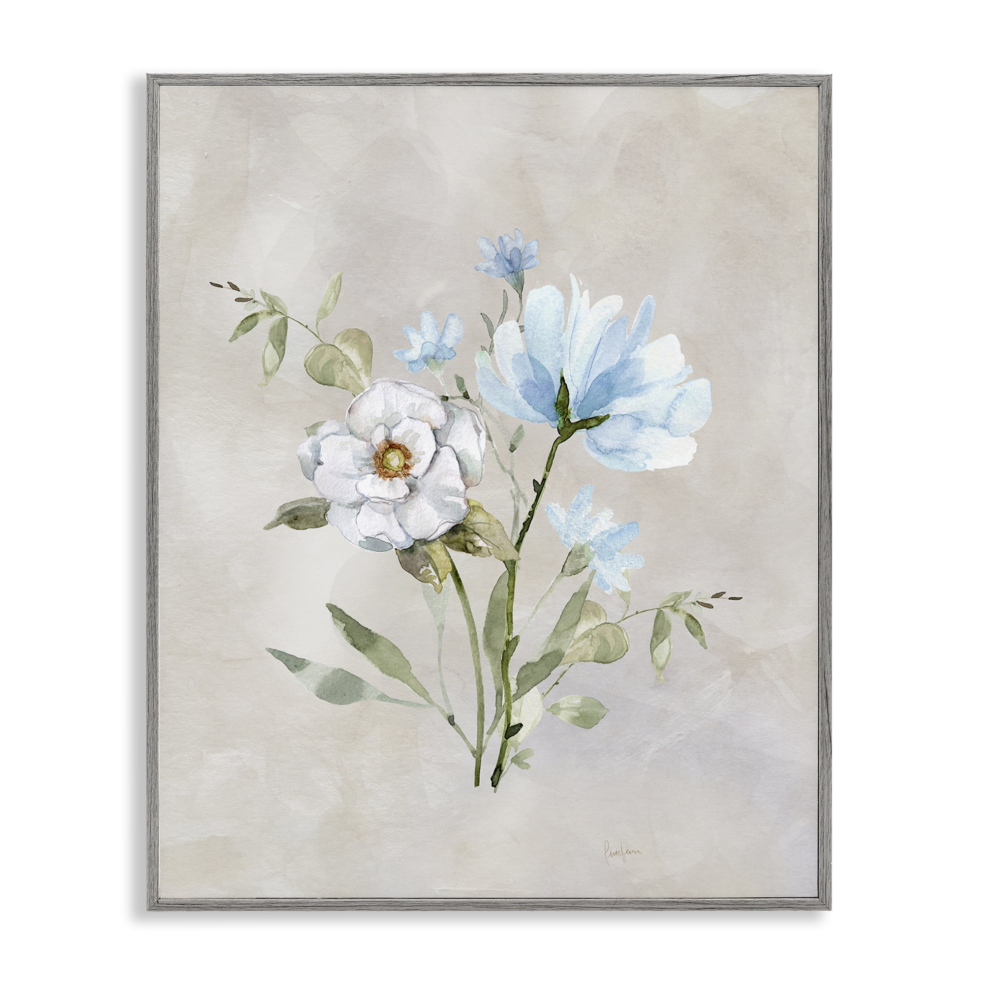 Stupell Industries Blue & White Herbs Plants & Flowers Painting Gray Framed Art Print Wall Art, 11 x 14