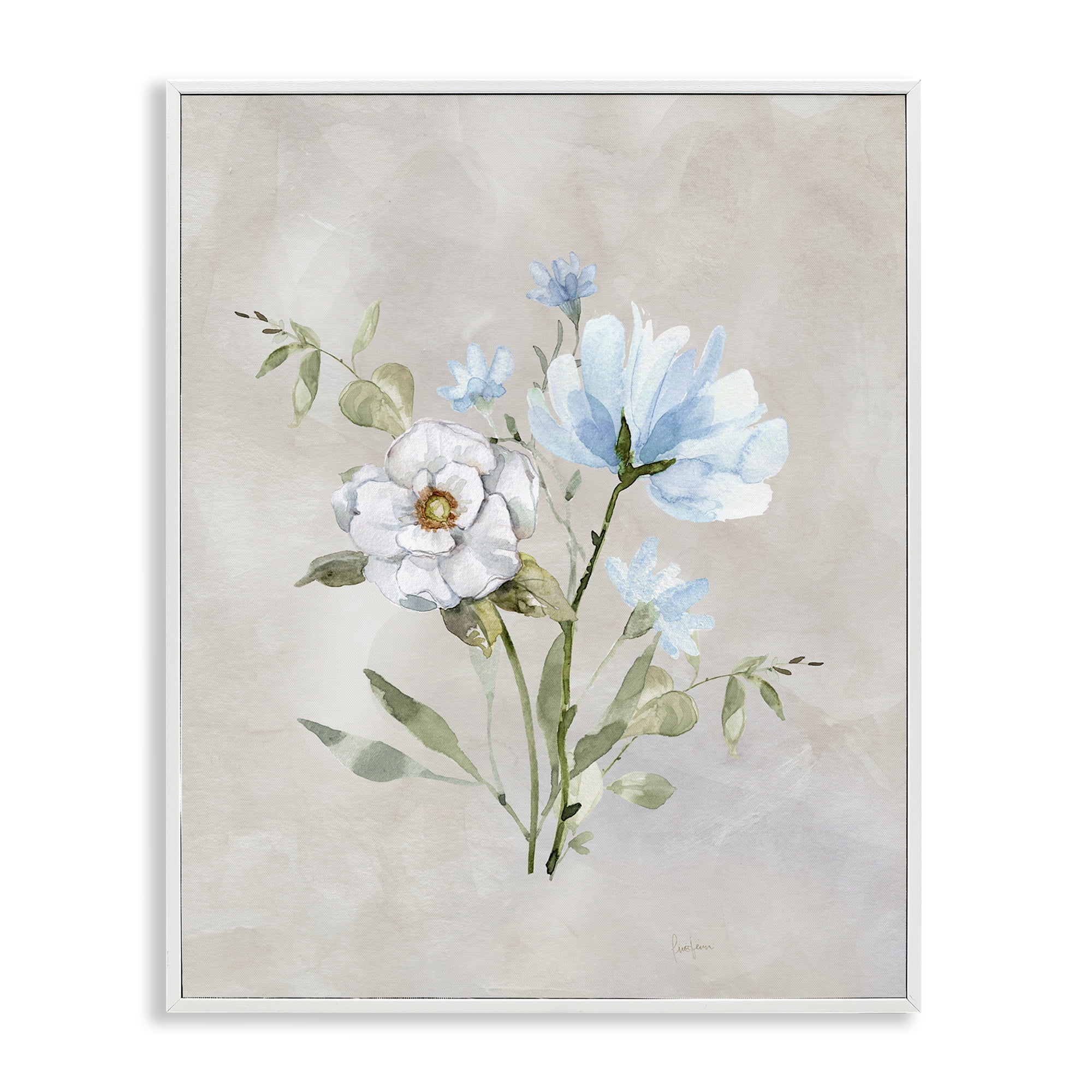 Stupell Industries Blue & White Herbs Plants & Flowers Painting White Framed Art Print Wall Art, 24 x 30