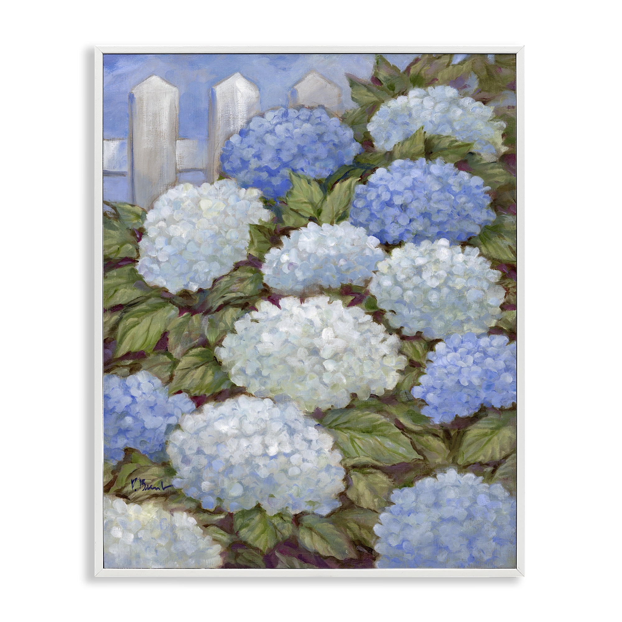 Stupell Industries Blue & White Hydrangea Plants & Flowers Painting White Framed Art Print Wall Art, 16 x 20