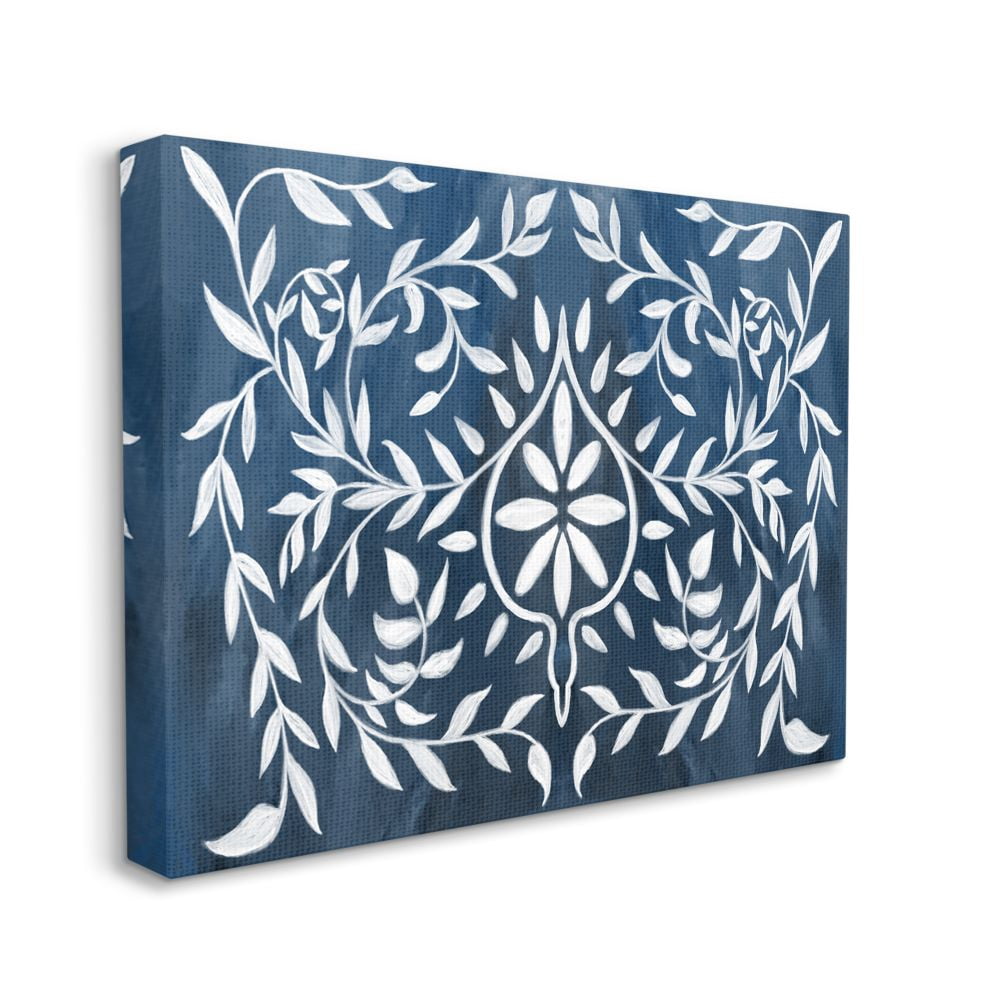 Stupell Industries Blue White Leaf Gilding Pattern Painting Canvas Wall Art by Daphne Polselli