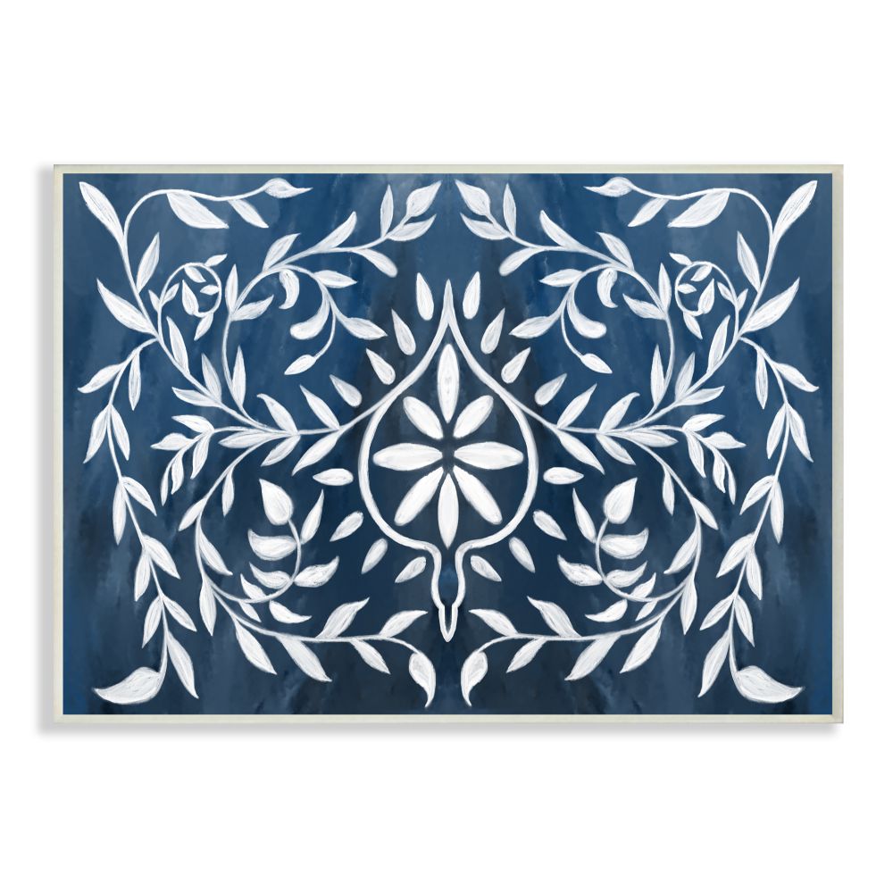 Stupell Industries Blue White Leaf Gilding Pattern Painting Wall Plaque by Daphne Polselli