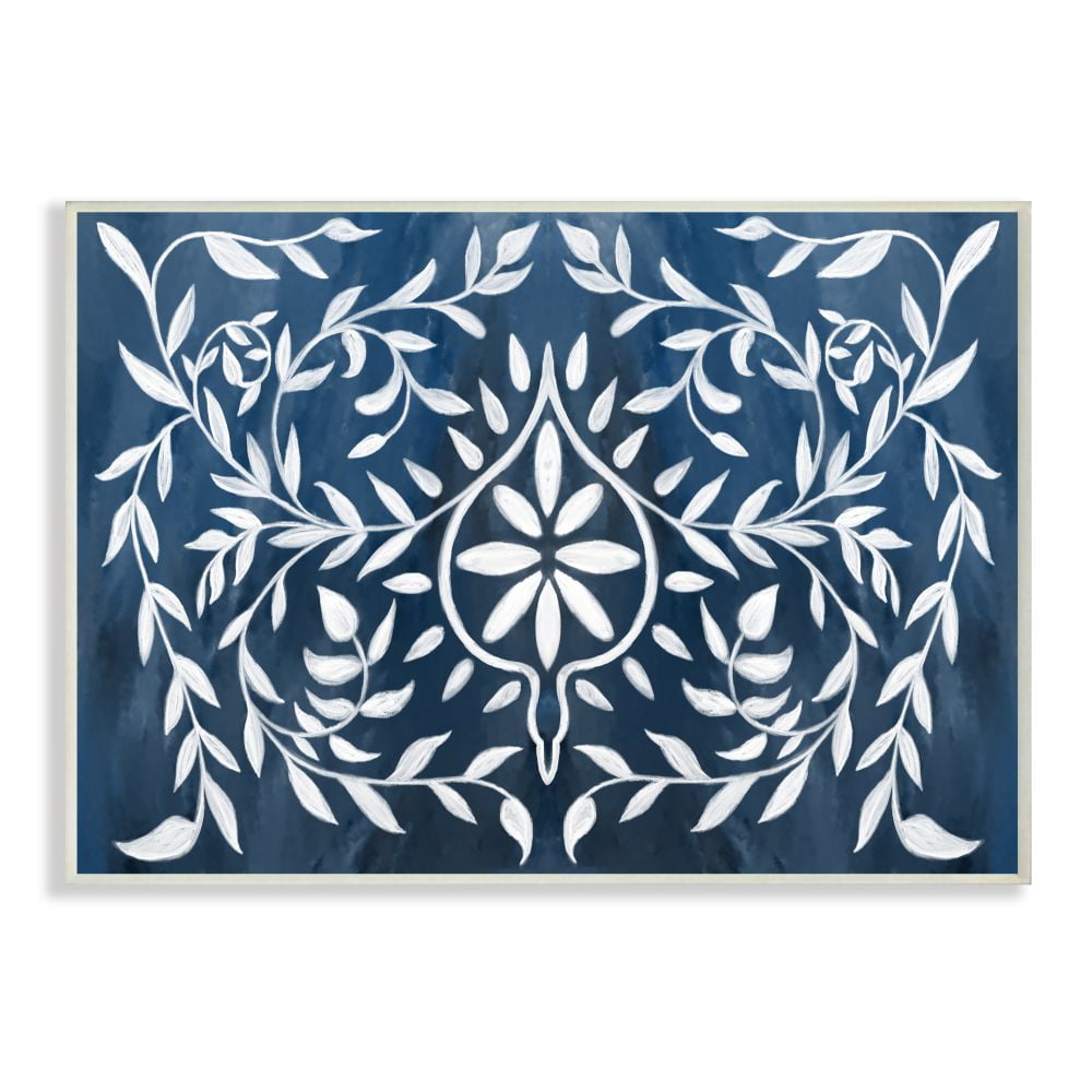 Stupell Industries Blue White Leaf Gilding Pattern Painting Wall Plaque by Daphne Polselli