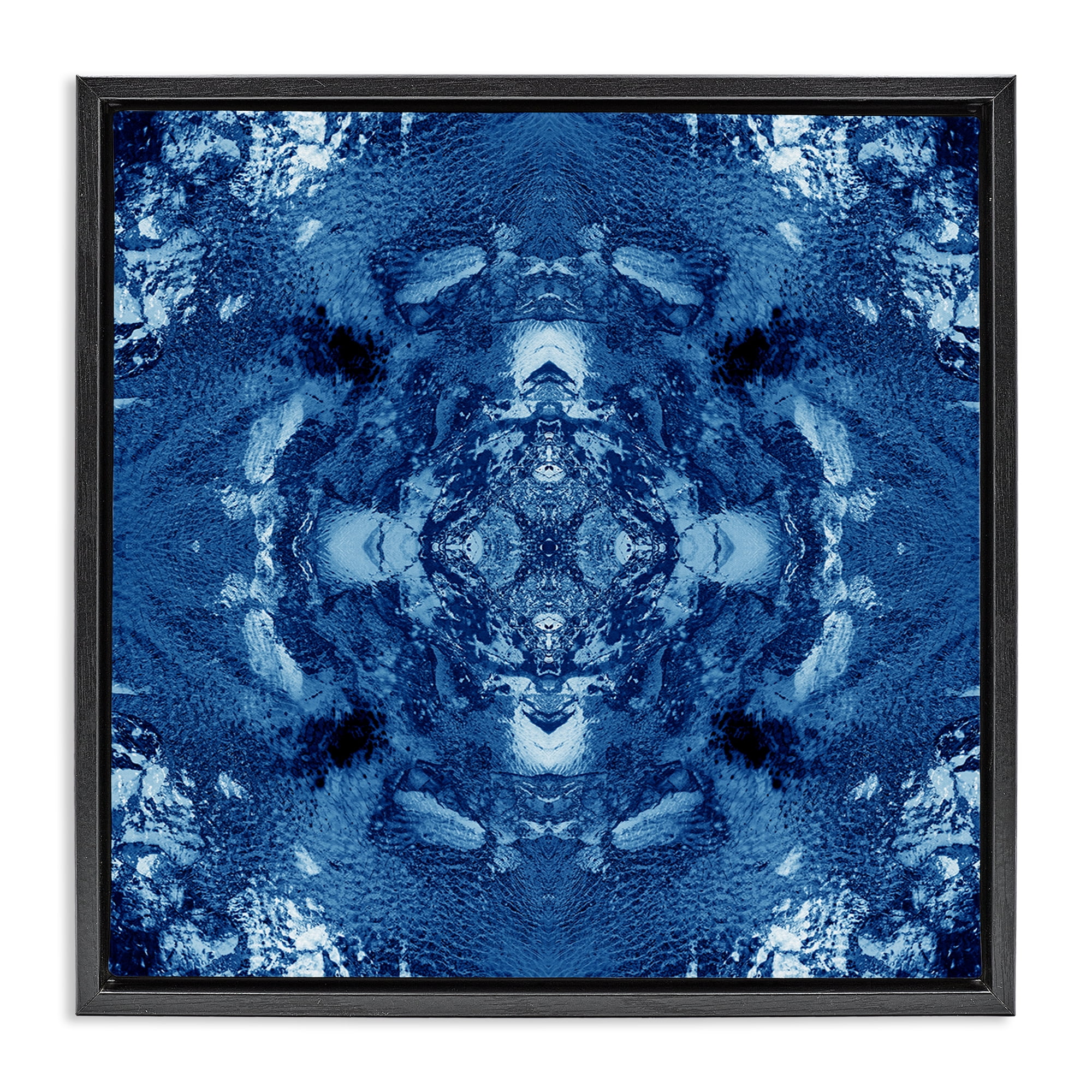 Stupell Industries Blue & White Mosaic Abstract Painting Black Floater Framed Canvas Art Print Wall Art, 18 x 18