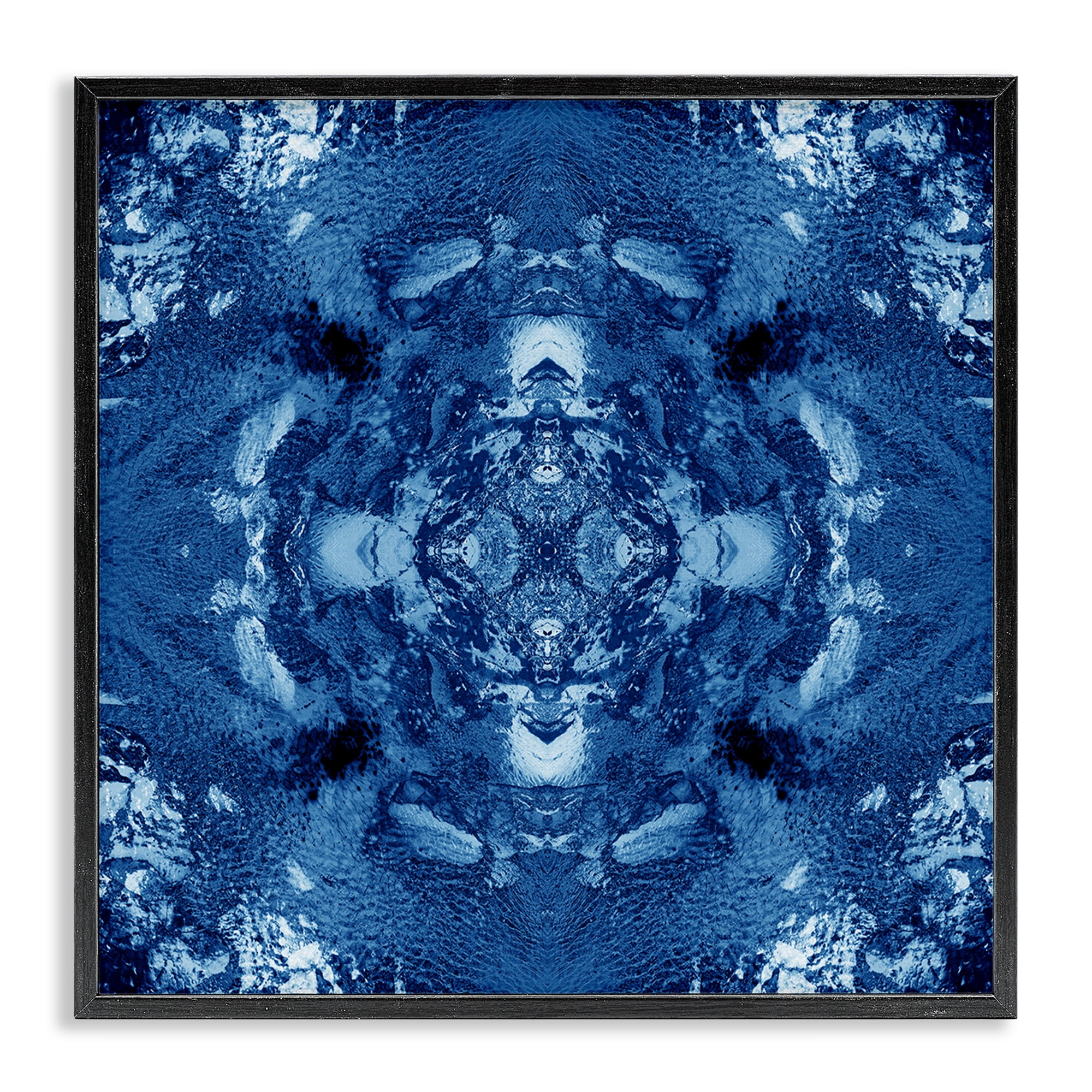 Stupell Industries Blue & White Mosaic Abstract Painting Black Framed Art Print Wall Art, 12 x 12