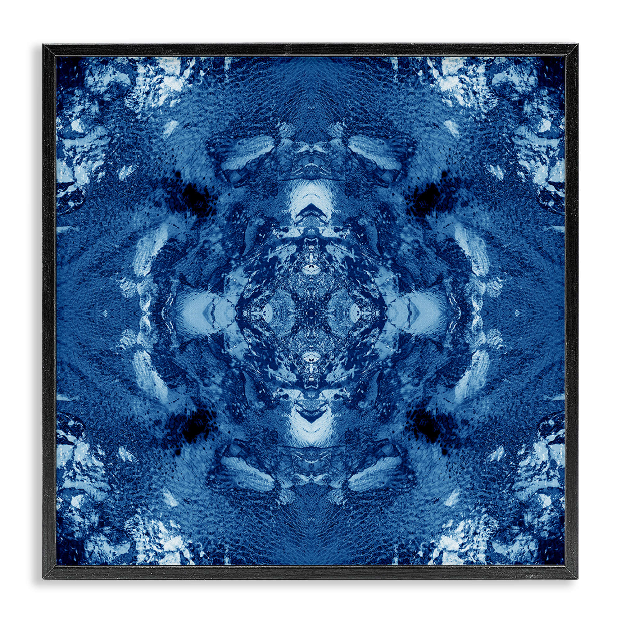 Stupell Industries Blue & White Mosaic Abstract Painting Black Framed Art Print Wall Art, 24 x 24