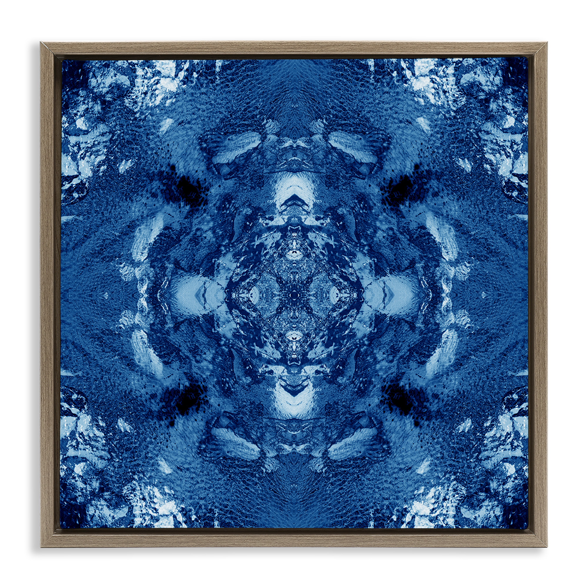 Stupell Industries Blue & White Mosaic Abstract Painting Brown Floater Framed Canvas Art Print Wall Art, 25 x 25