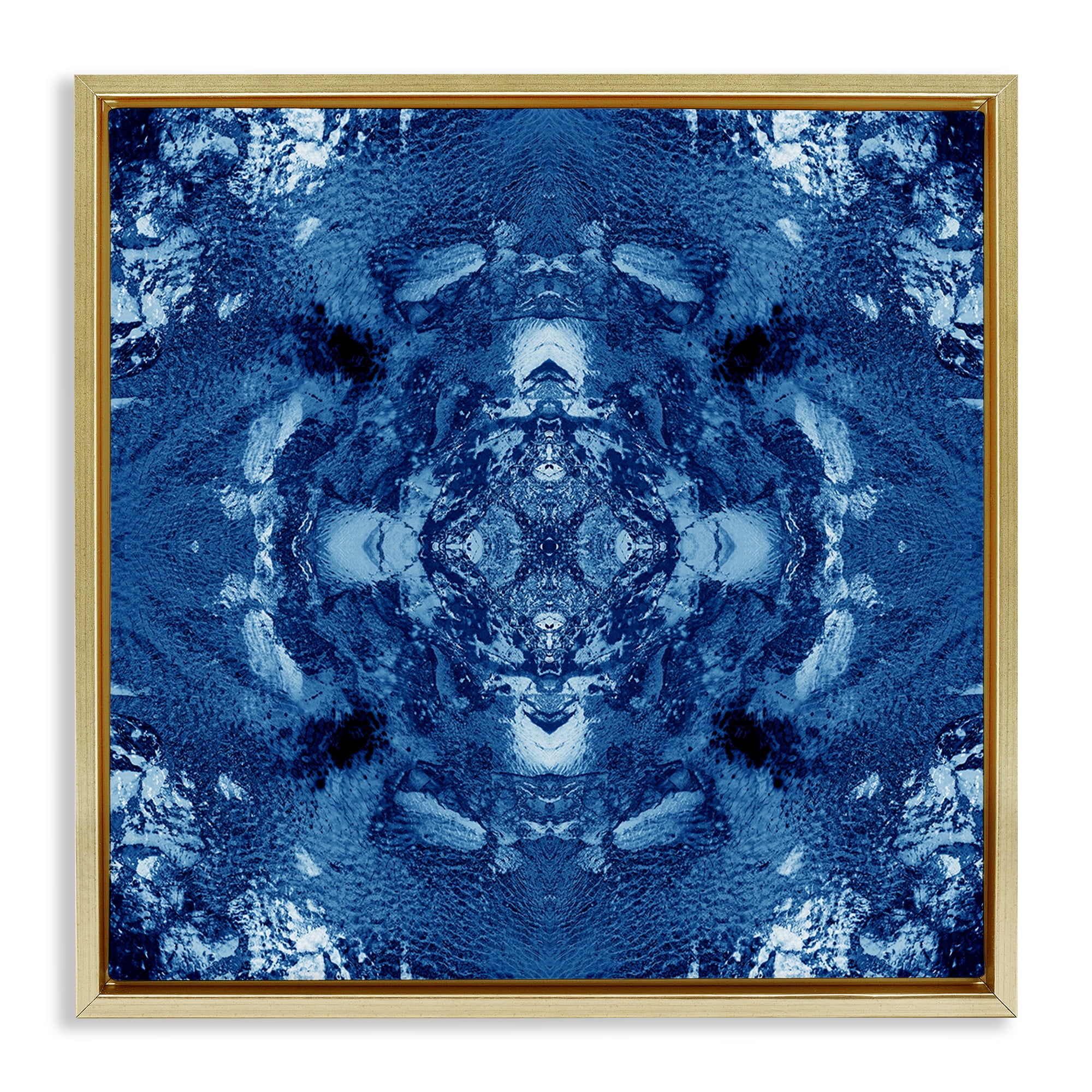 Stupell Industries Blue & White Mosaic Abstract Painting Gold Floater Framed Canvas Art Print Wall Art, 18 x 18