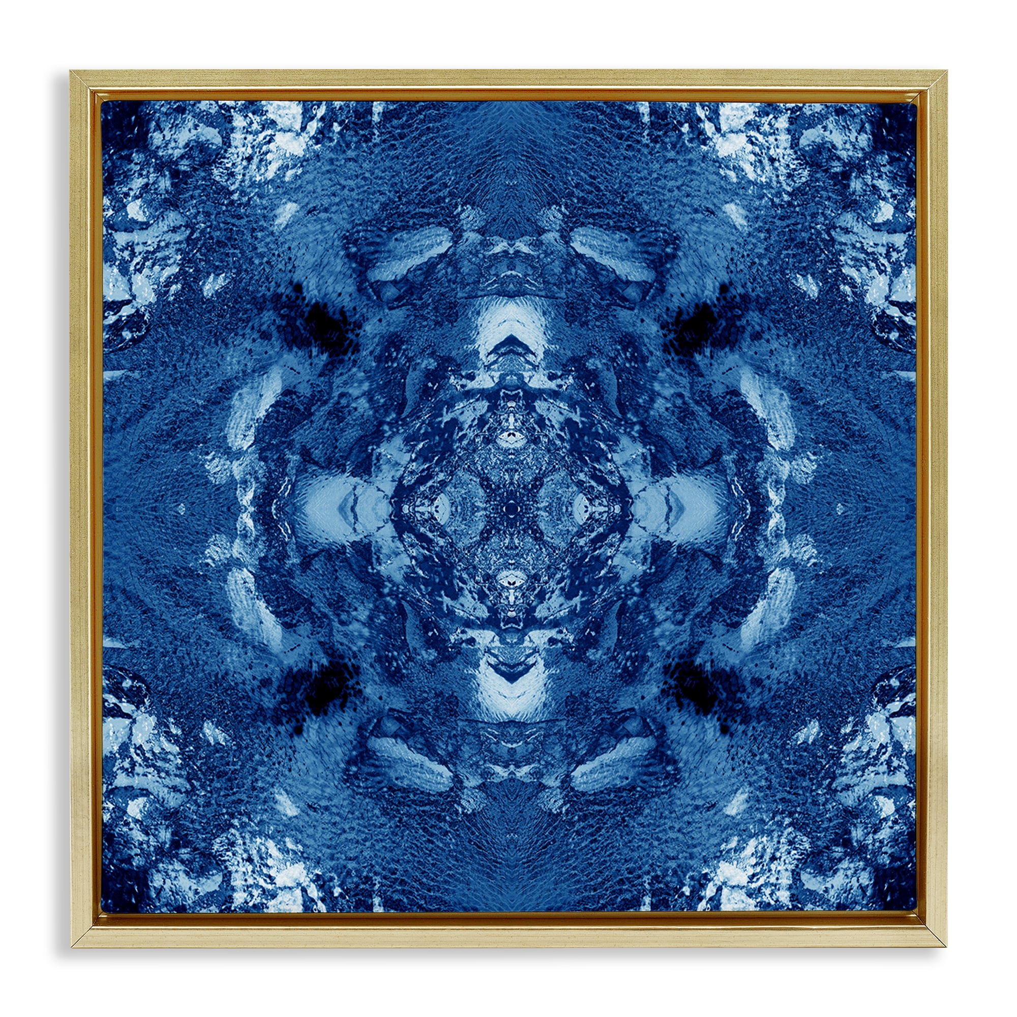 Stupell Industries Blue & White Mosaic Abstract Painting Gold Floater Framed Canvas Art Print Wall Art, 25 x 25