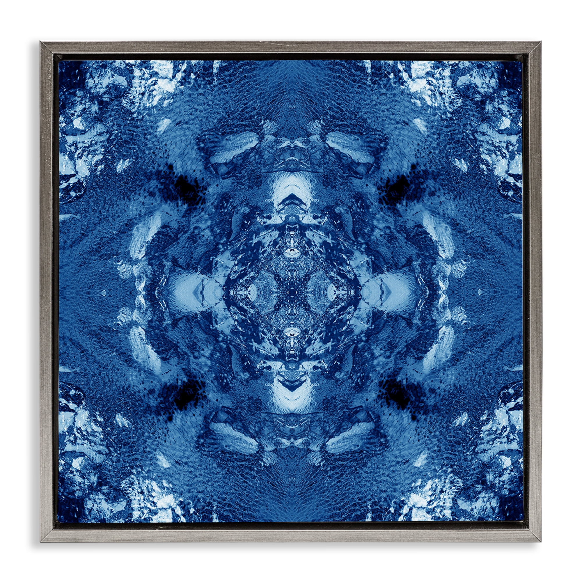 Stupell Industries Blue & White Mosaic Abstract Painting Gray Floater Framed Canvas Art Print Wall Art, 18 x 18