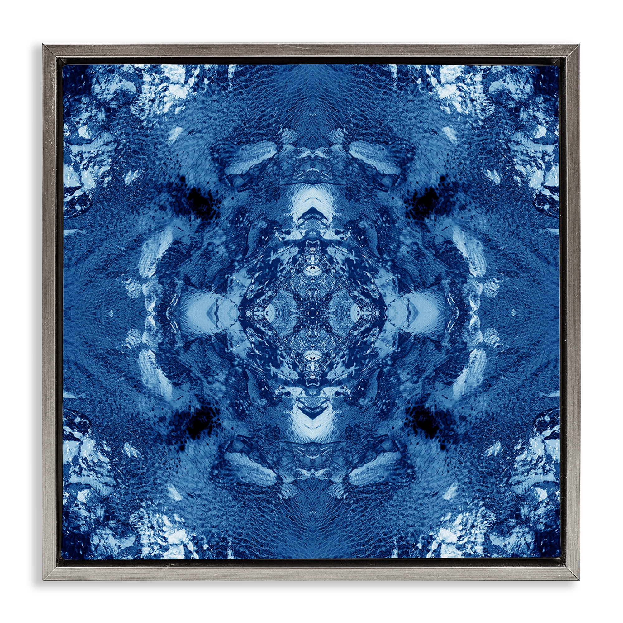 Stupell Industries Blue & White Mosaic Abstract Painting Gray Floater Framed Canvas Art Print Wall Art, 25 x 25