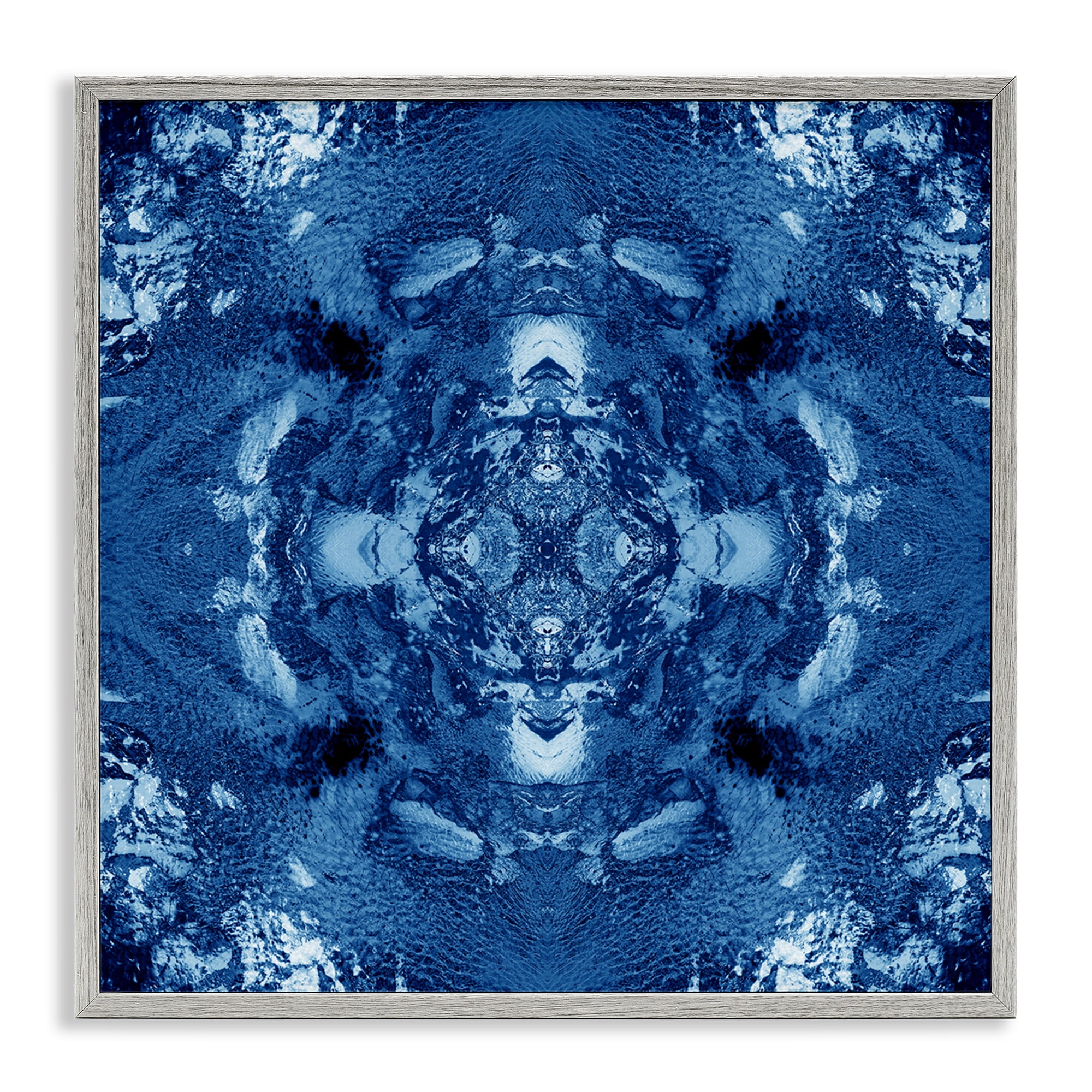 Stupell Industries Blue & White Mosaic Abstract Painting Gray Framed Art Print Wall Art, 12 x 12