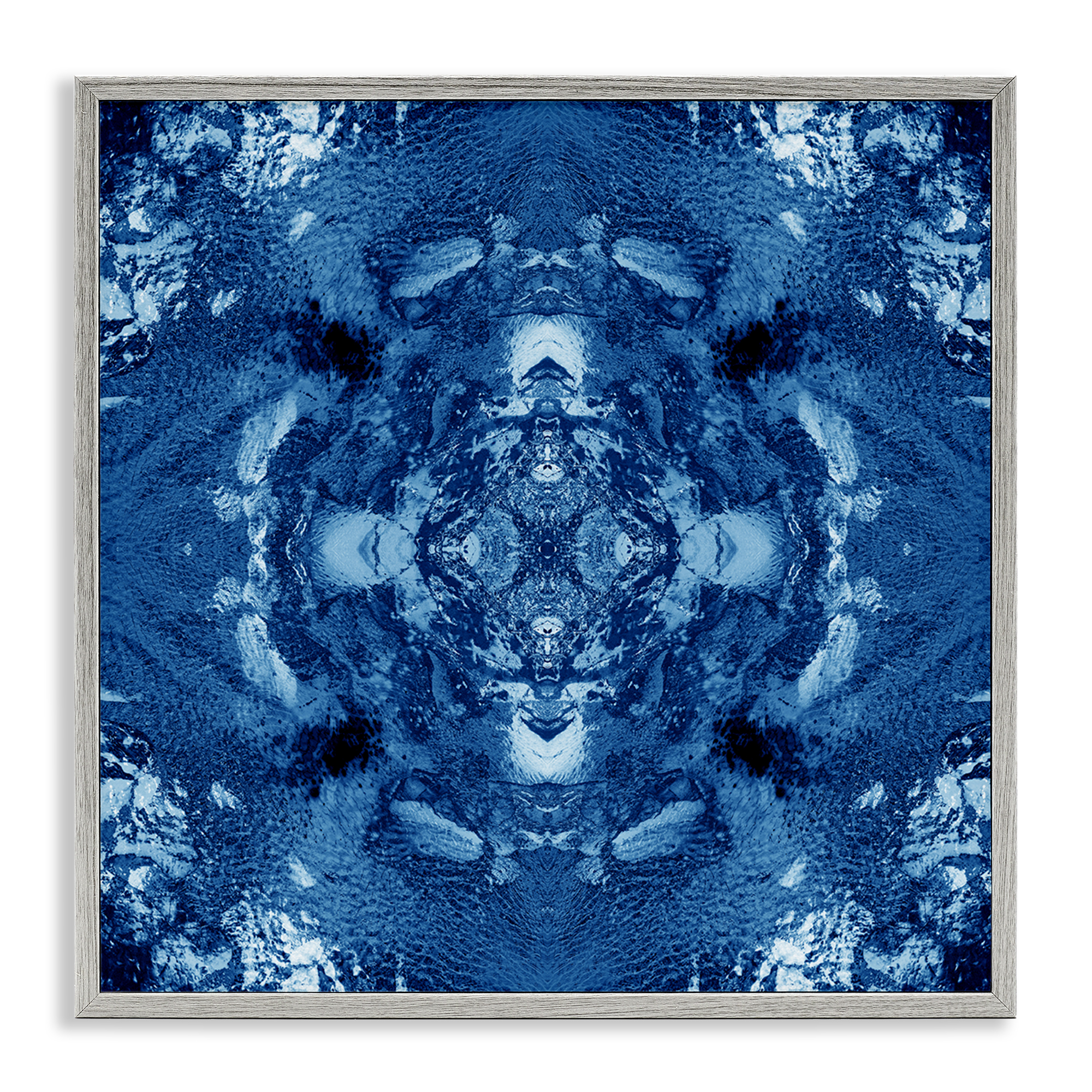 Stupell Industries Blue & White Mosaic Abstract Painting Gray Framed Art Print Wall Art, 24 x 24