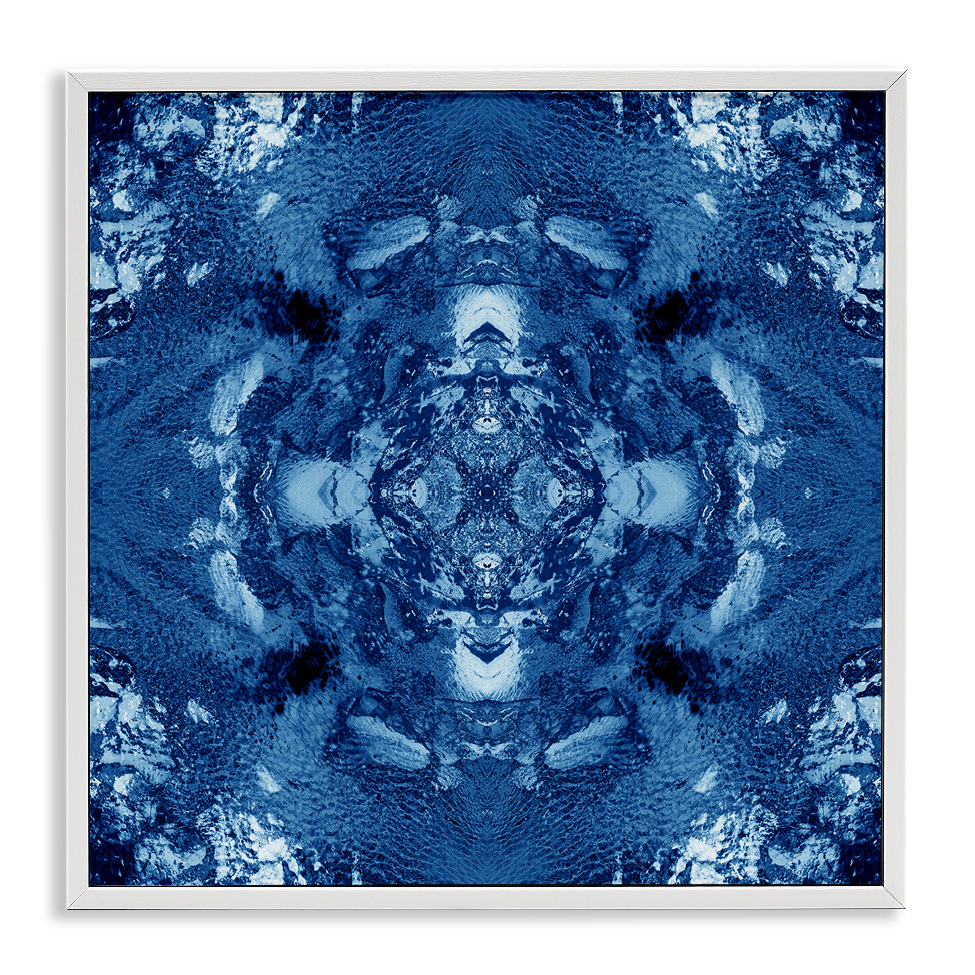 Stupell Industries Blue & White Mosaic Abstract Painting White Framed Art Print Wall Art, 24 x 24