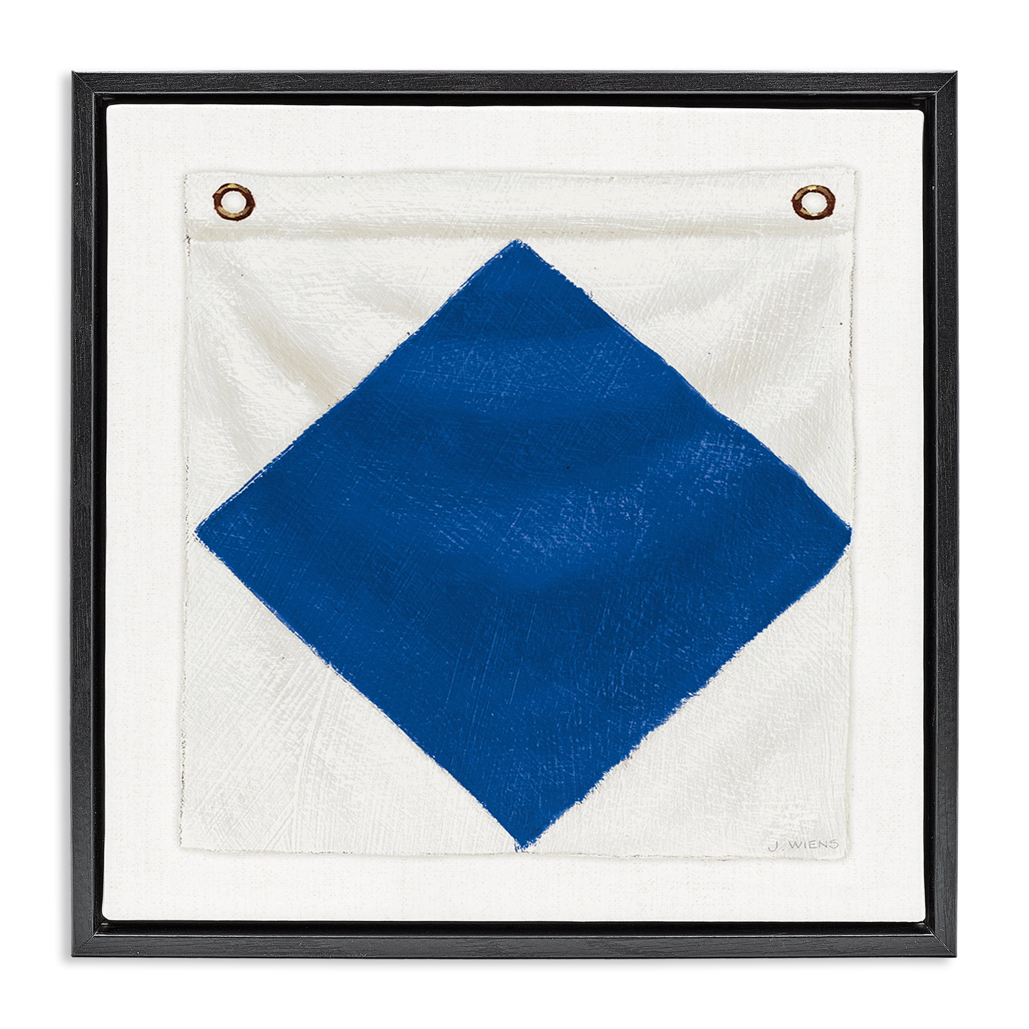 Stupell Industries Blue & White Nautical Flag Nautical & Beach Painting Black Floater Framed Canvas Art Print Wall Art, 25 x 25