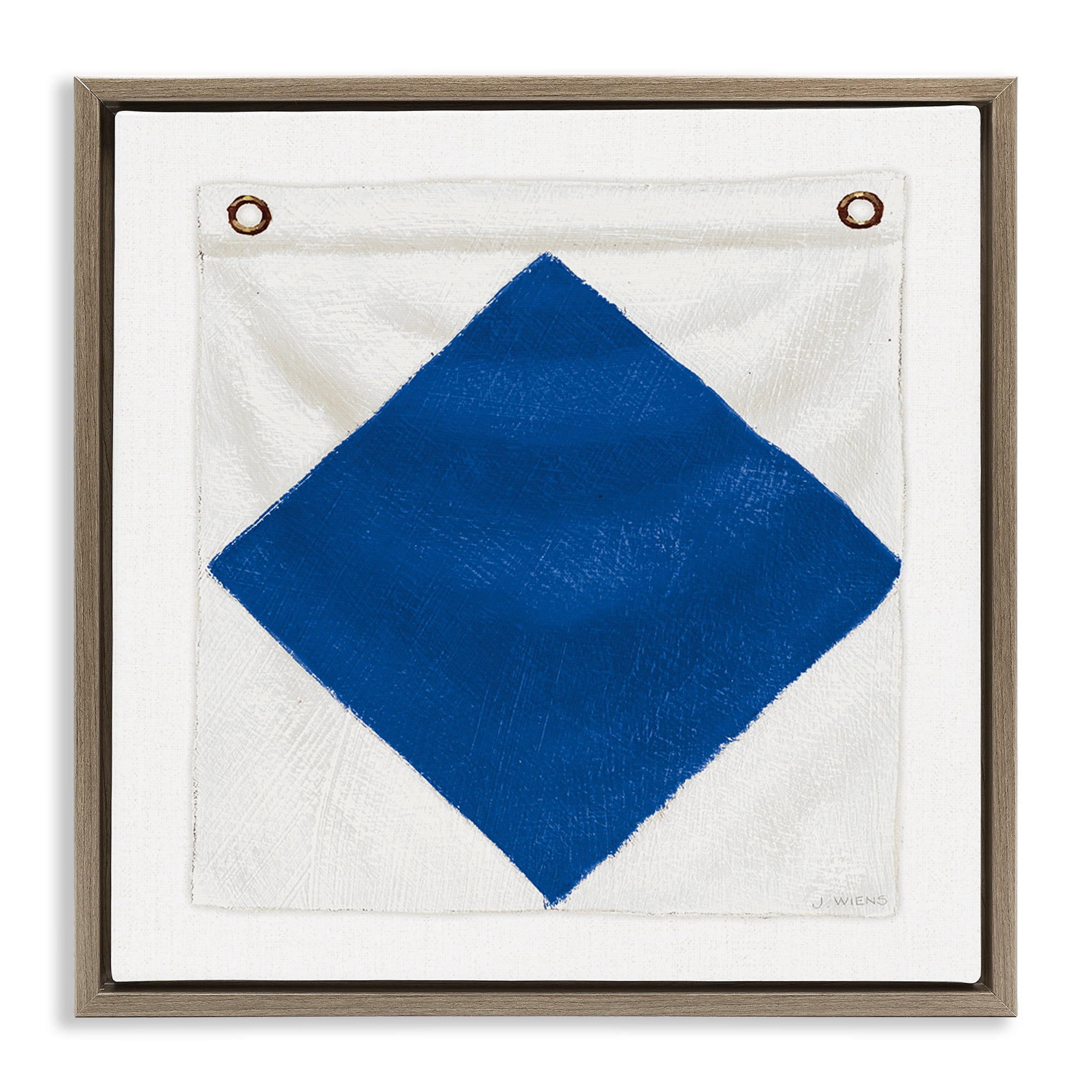 Stupell Industries Blue & White Nautical Flag Nautical & Beach Painting Brown Floater Framed Canvas Art Print Wall Art, 25 x 25