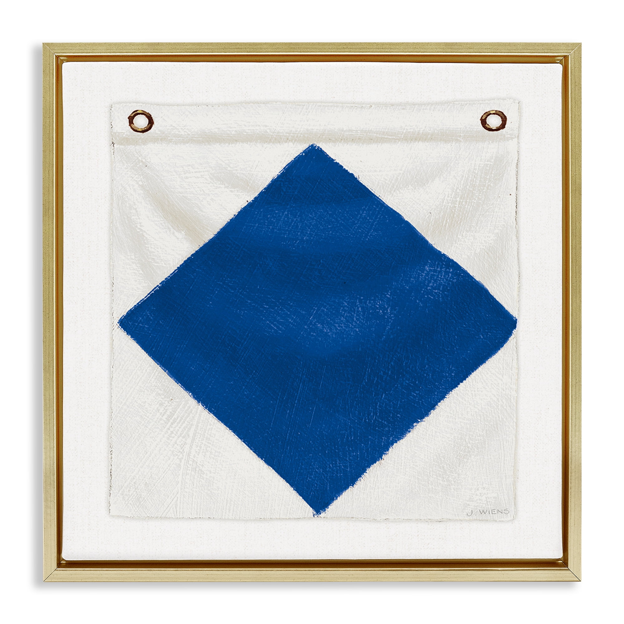 Stupell Industries Blue & White Nautical Flag Nautical & Beach Painting Gold Floater Framed Canvas Art Print Wall Art, 18 x 18