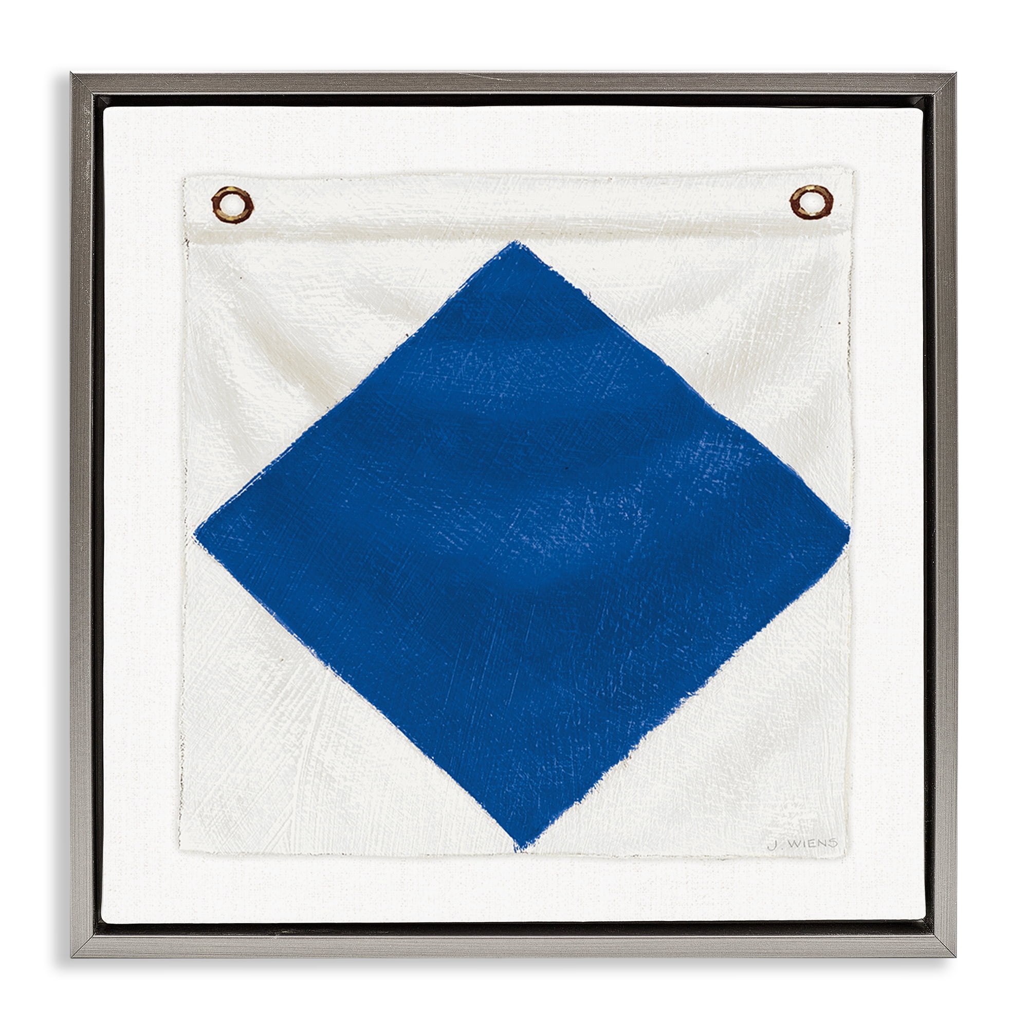 Stupell Industries Blue & White Nautical Flag Nautical & Beach Painting Gray Floater Framed Canvas Art Print Wall Art, 25 x 25