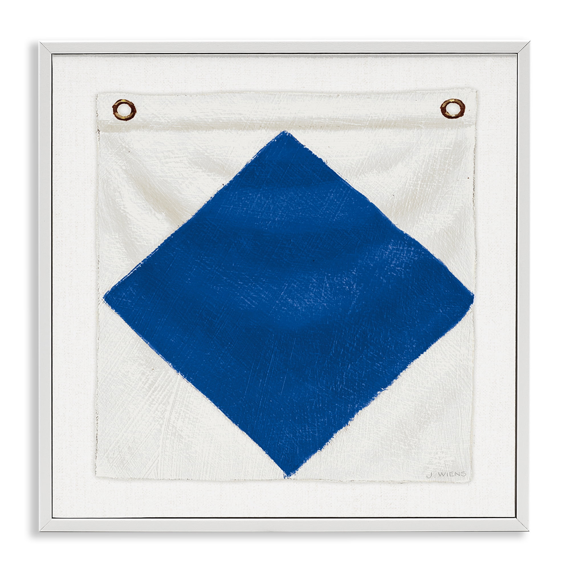Stupell Industries Blue & White Nautical Flag Nautical & Beach Painting White Framed Art Print Wall Art, 24 x 24