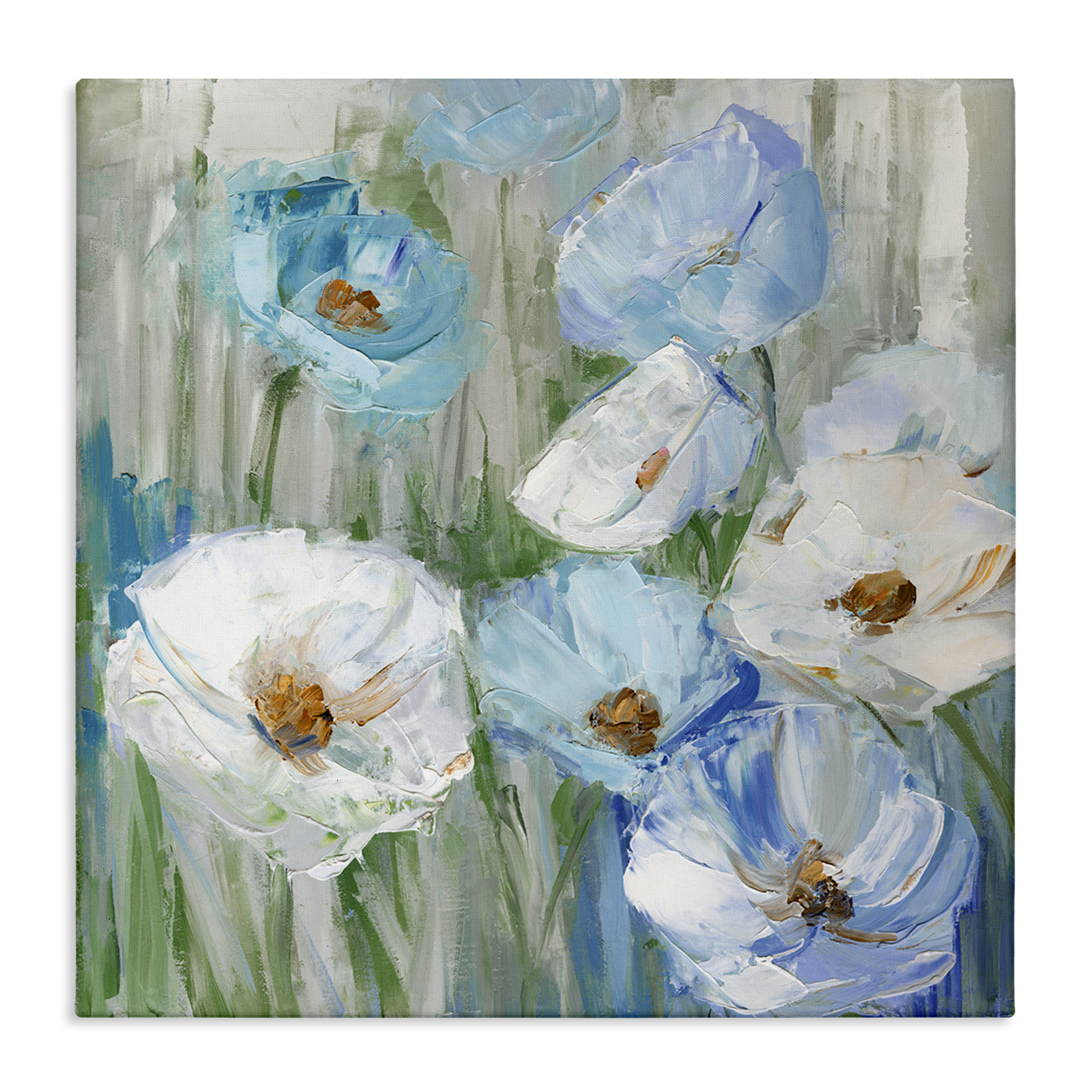 Stupell Industries Blue & White Poppies Plants & Flowers Painting Wrapped Canvas Art Print Wall Art, 30 x 30