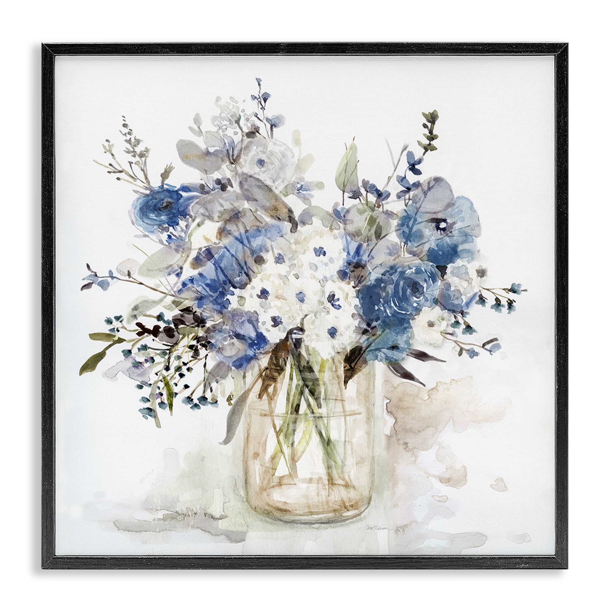 Stupell Industries Blue & White Spring Flowers Black Framed Giclee Art, design by Carol Robinson