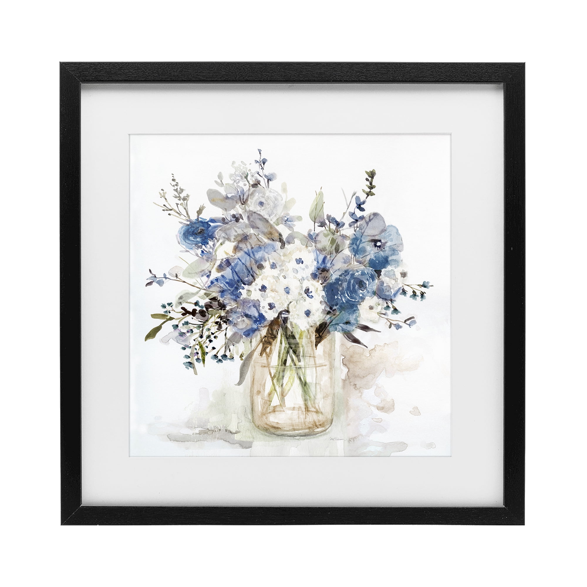 Stupell Industries Blue & White Spring Flowers Black Framed Print Under Glass, design by Carol Robinson