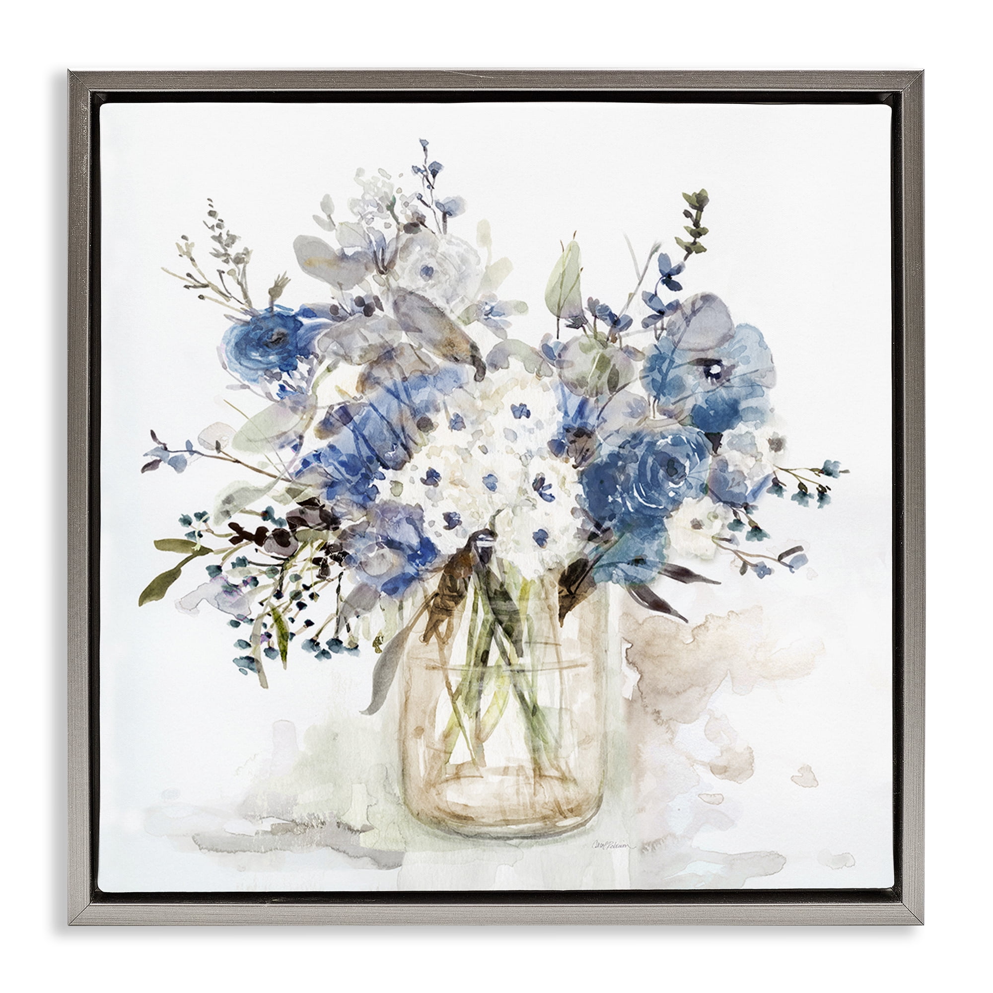 Stupell Industries Blue & White Spring Flowers Gray Framed Floater Canvas Wall Art, design by Carol Robinson