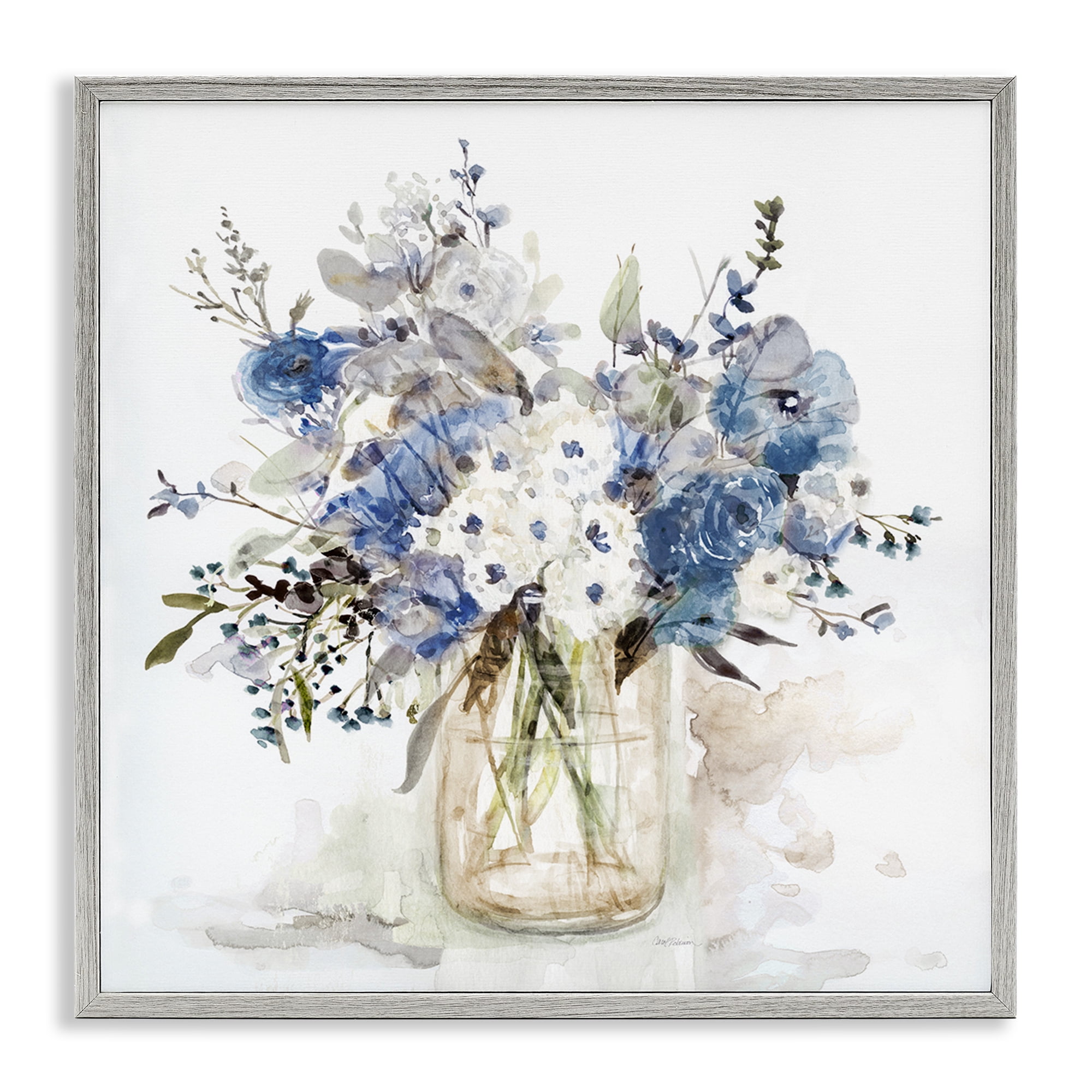 Stupell Industries Blue & White Spring Flowers Gray Framed Giclee Art, design by Carol Robinson