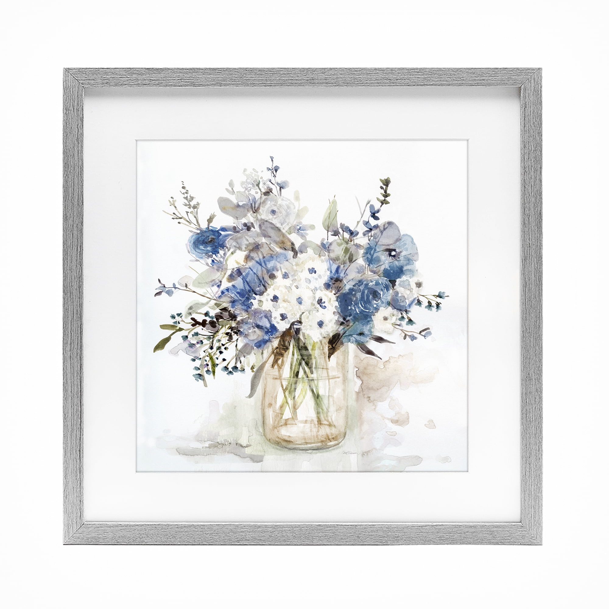 Stupell Industries Blue & White Spring Flowers Gray Framed Print Under Glass, design by Carol Robinson