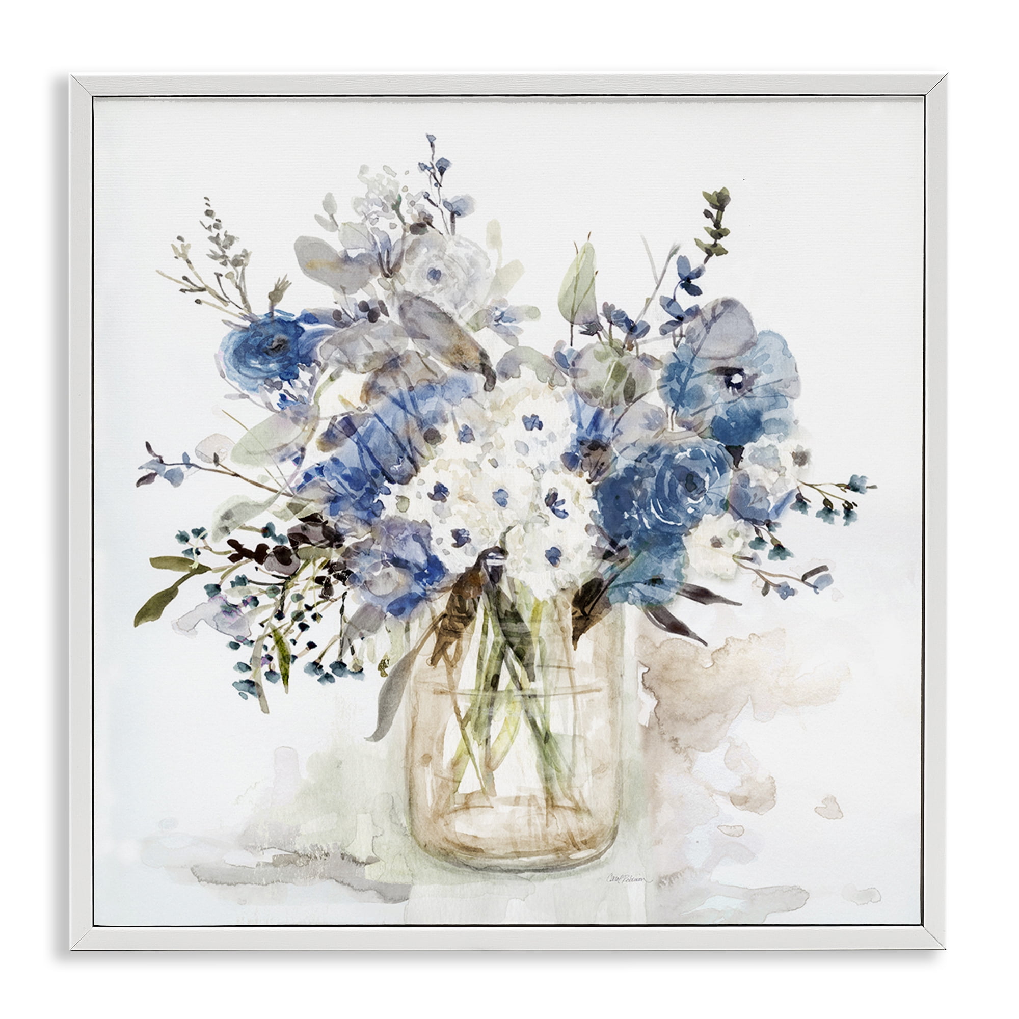 Stupell Industries Blue & White Spring Flowers White Framed Giclee Art, design by Carol Robinson