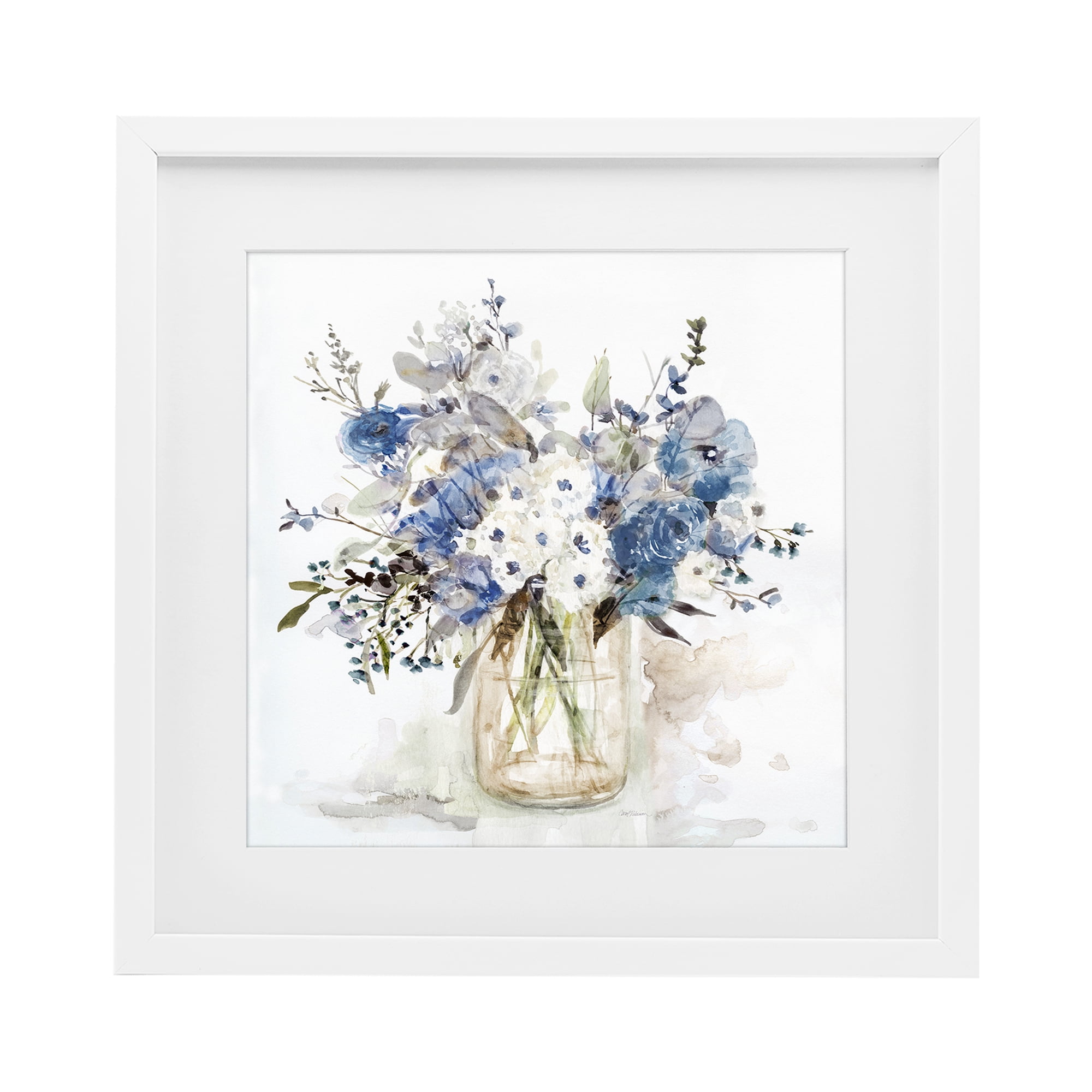 Stupell Industries Blue & White Spring Flowers White Framed Print Under Glass, design by Carol Robinson
