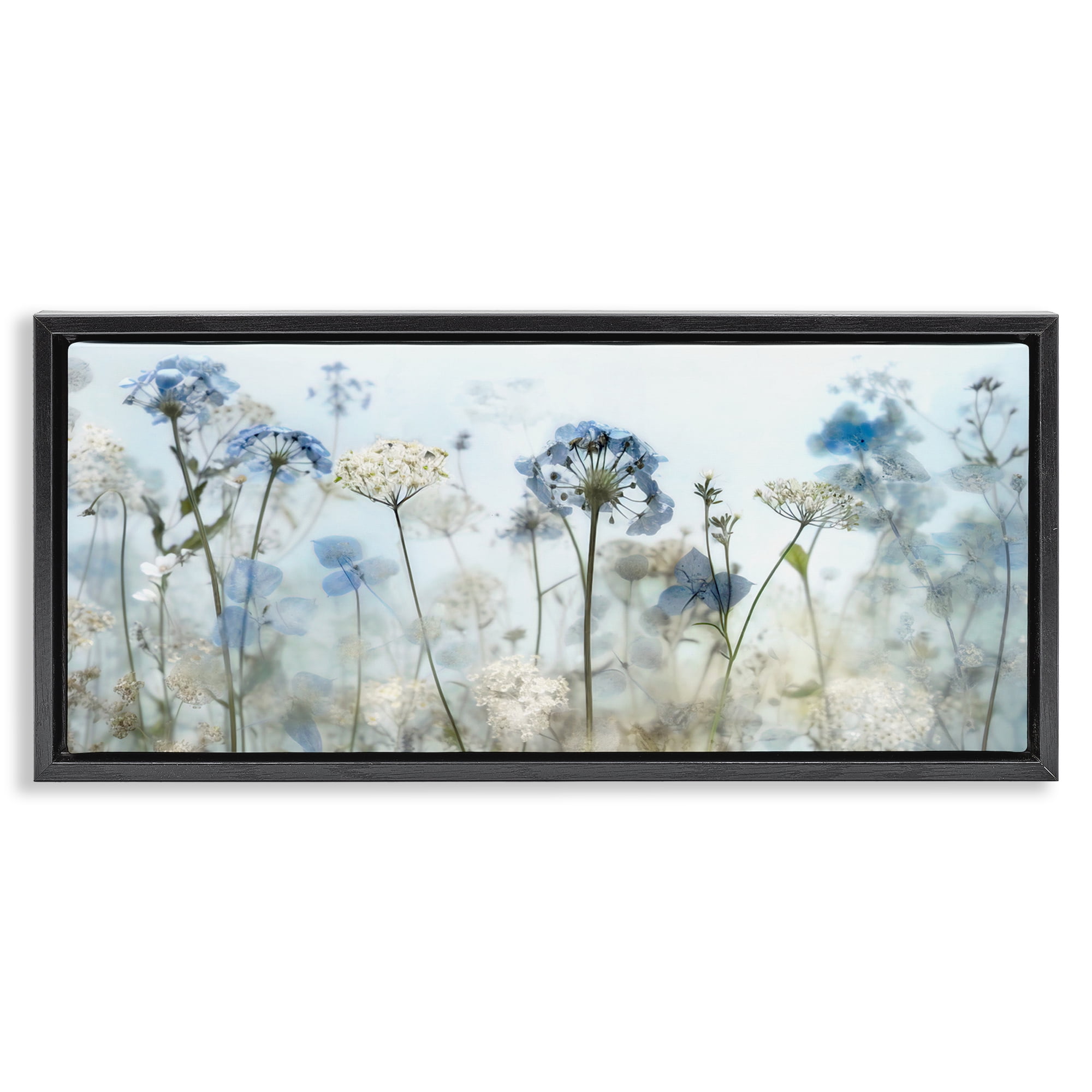 Stupell Industries Blue Wildflower Blooms Botanical & Floral Painting Black Floater Framed Art Print Wall Art, 31 x 14