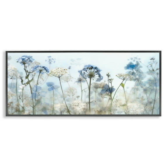 Stupell Industries Blue Wildflower Blooms Botanical & Floral Painting Black Framed Art Print Wall Art, 30 x 13